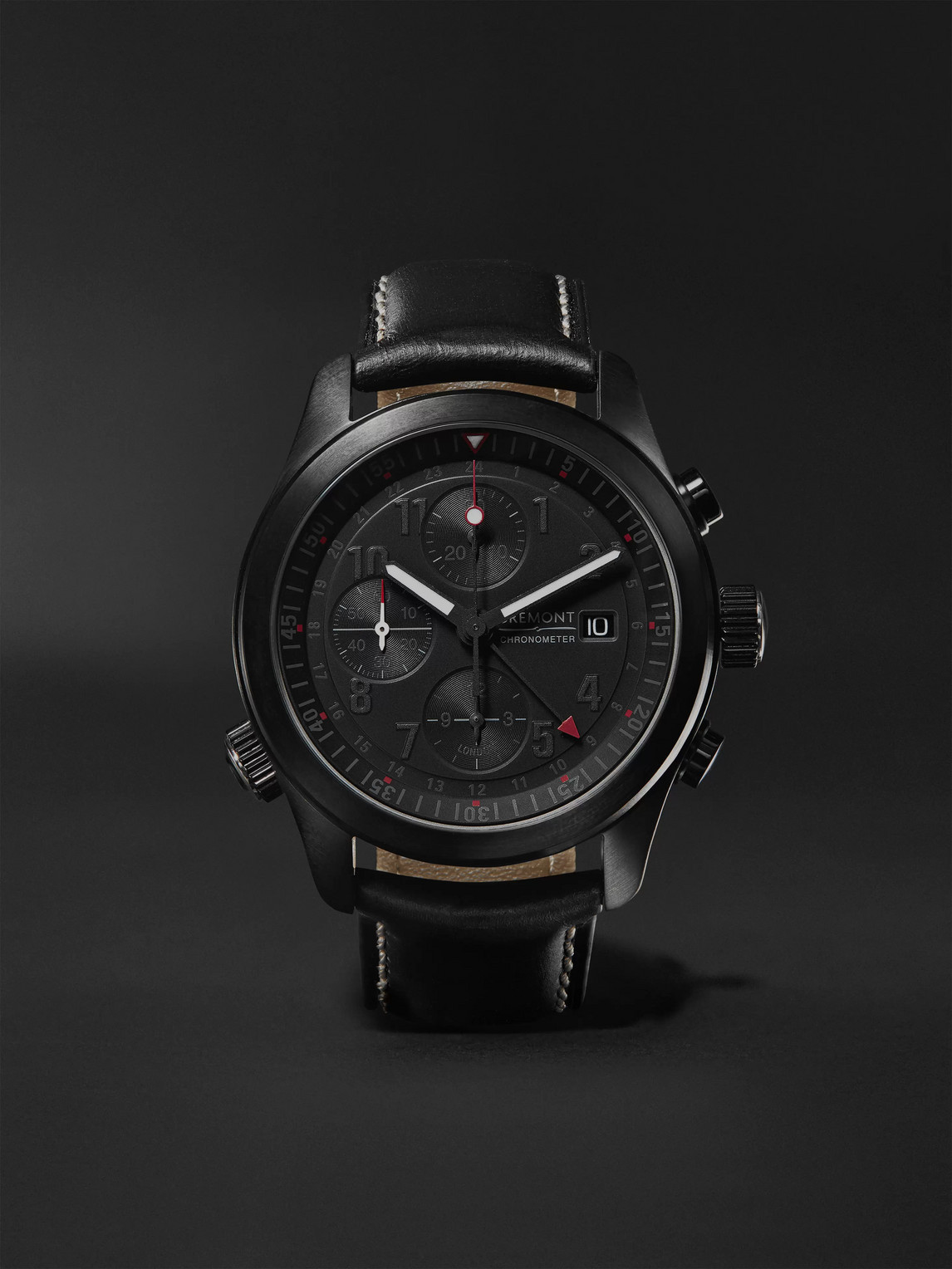 Bremont Alt1-b Automatic Gmt Chronograph 43mm Stainless Steel And Leather Watch, Ref. Alt1-b-r-s In Black