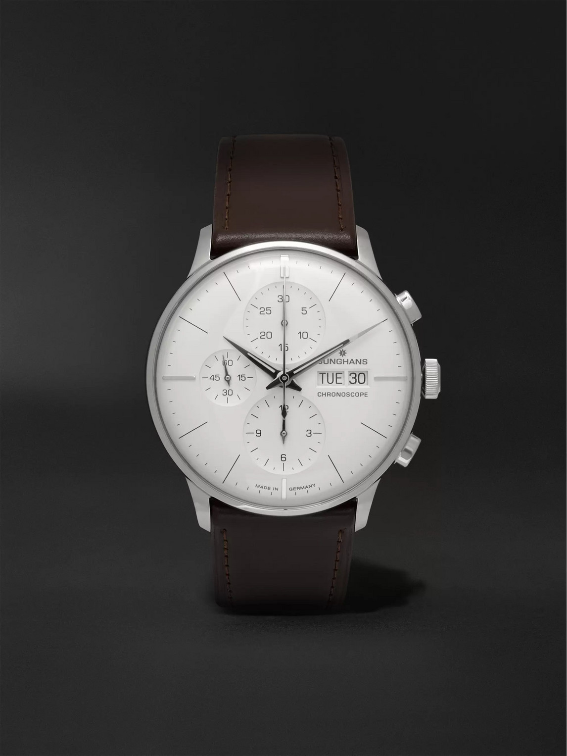 Junghans Meister Automatic Chronoscope 40mm Stainless Steel And Leather Watch, Ref. No. 027412001 In White