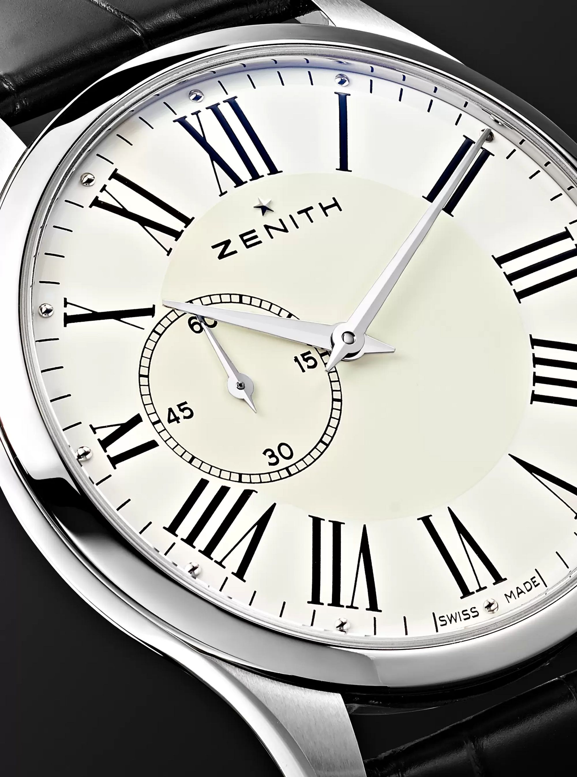 ZENITH Elite Ultra-Thin Roman Dial 40mm Stainless Steel and Alligator Watch, Ref. No. 03.2010.681/11.C493