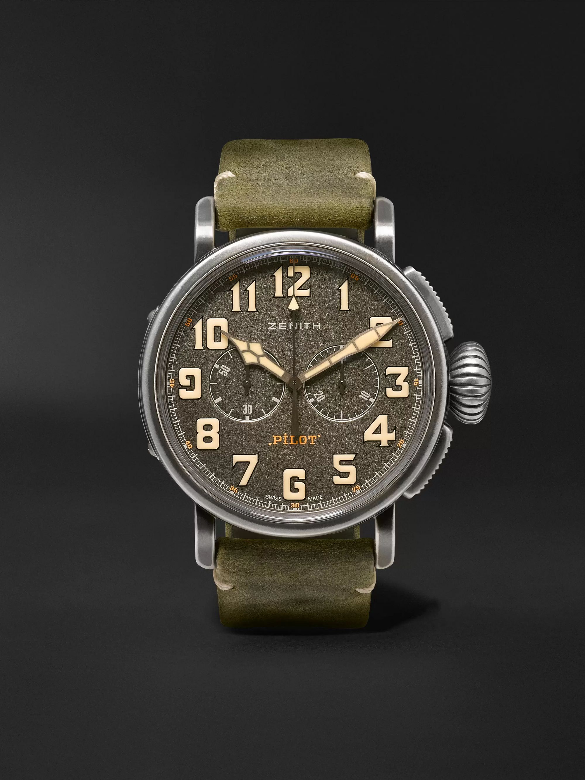 ZENITH Heritage Pilot Ton-Up 45mm Stainless Steel and Nubuck Watch, Ref. No. 11.2430.4069/21.C773