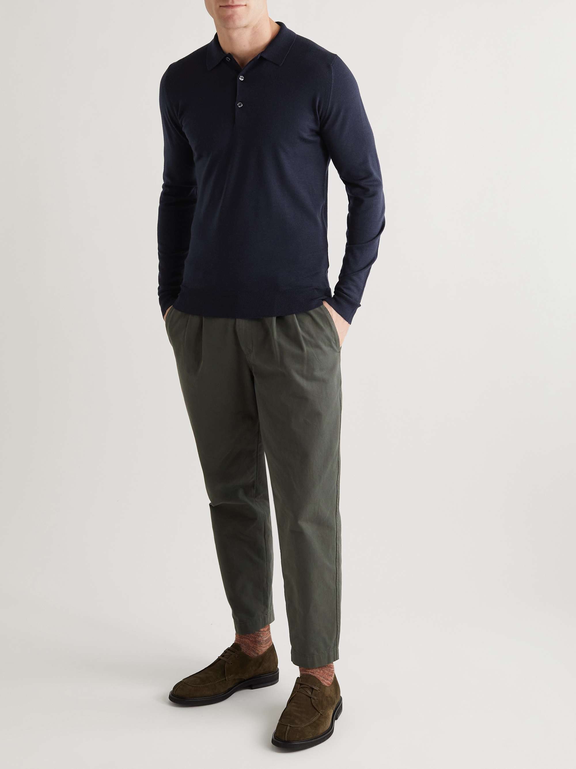 Navy + Lou Dalton Halstead Slim-Fit Striped Merino Wool Polo Shirt 