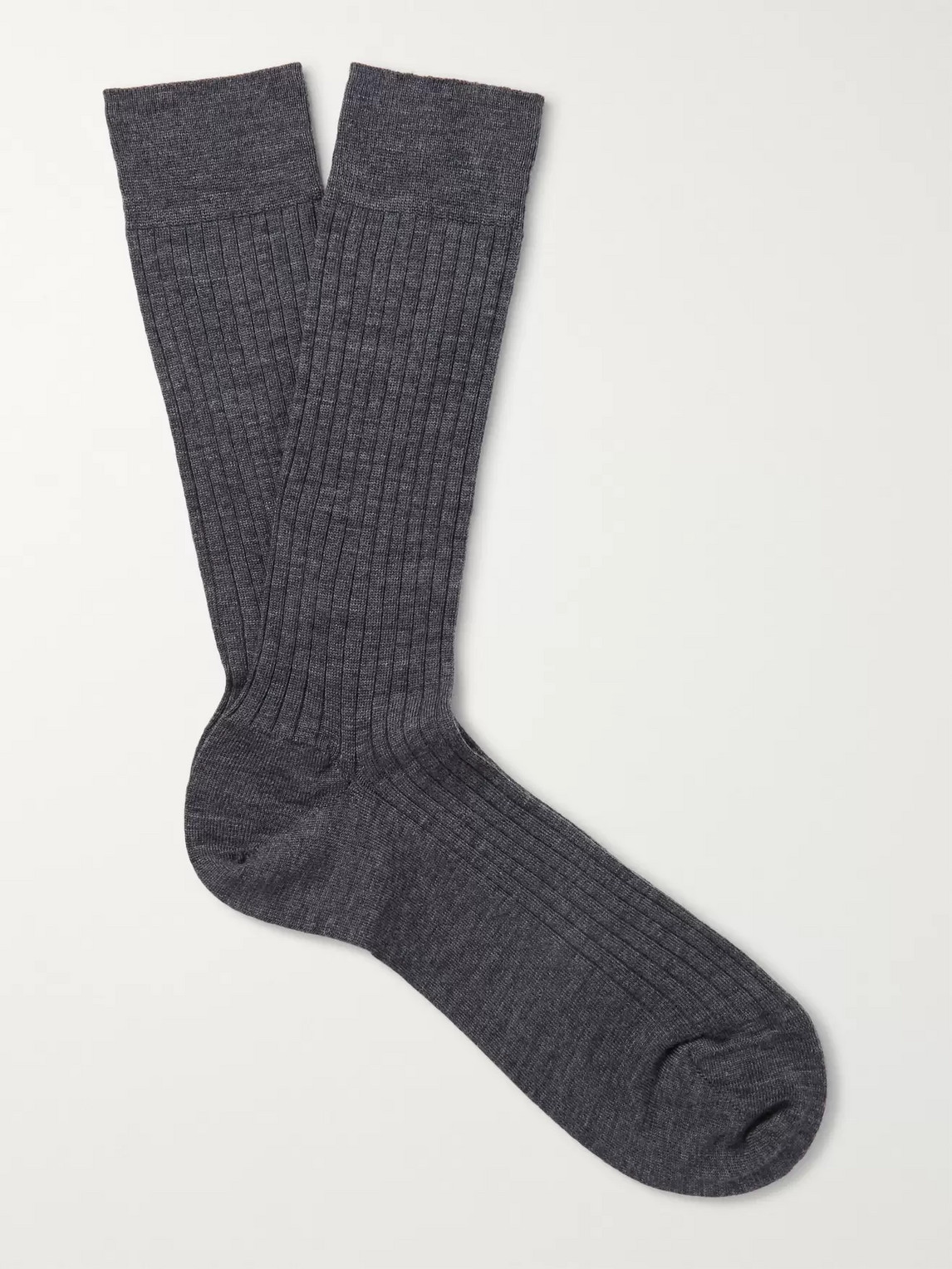 Marcoliani Ribbed Merino Wool-blend Socks In Gray