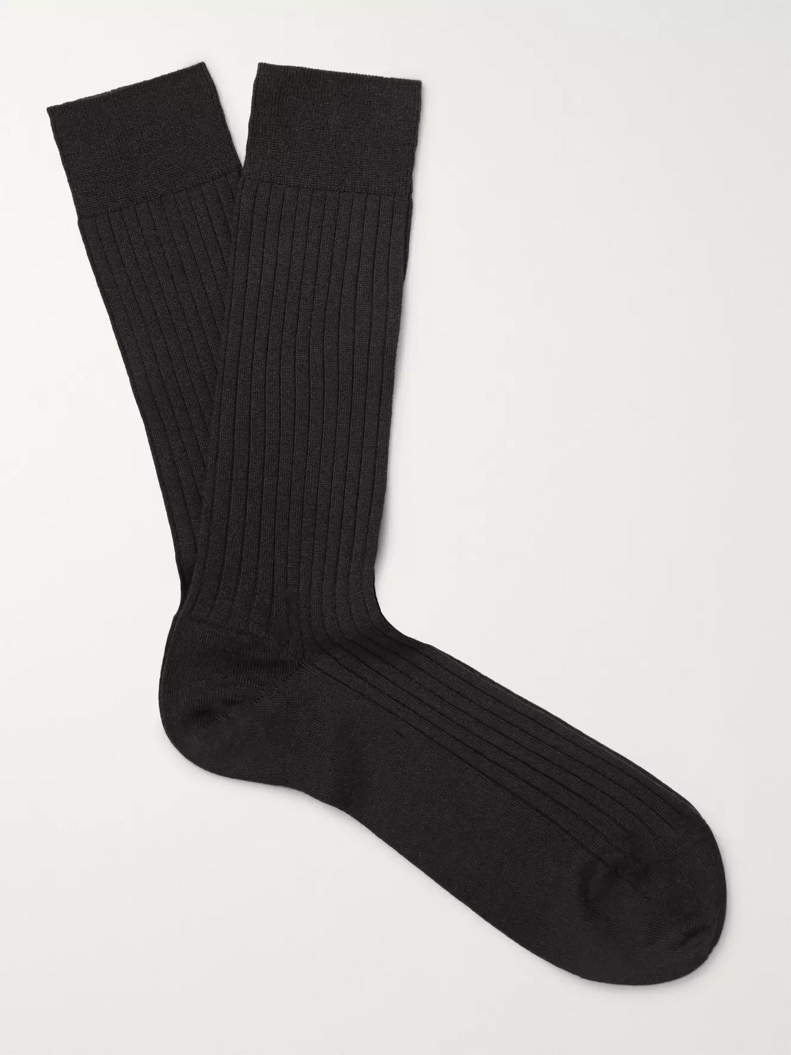 Marcoliani Ribbed Merino Wool-blend Socks In Black