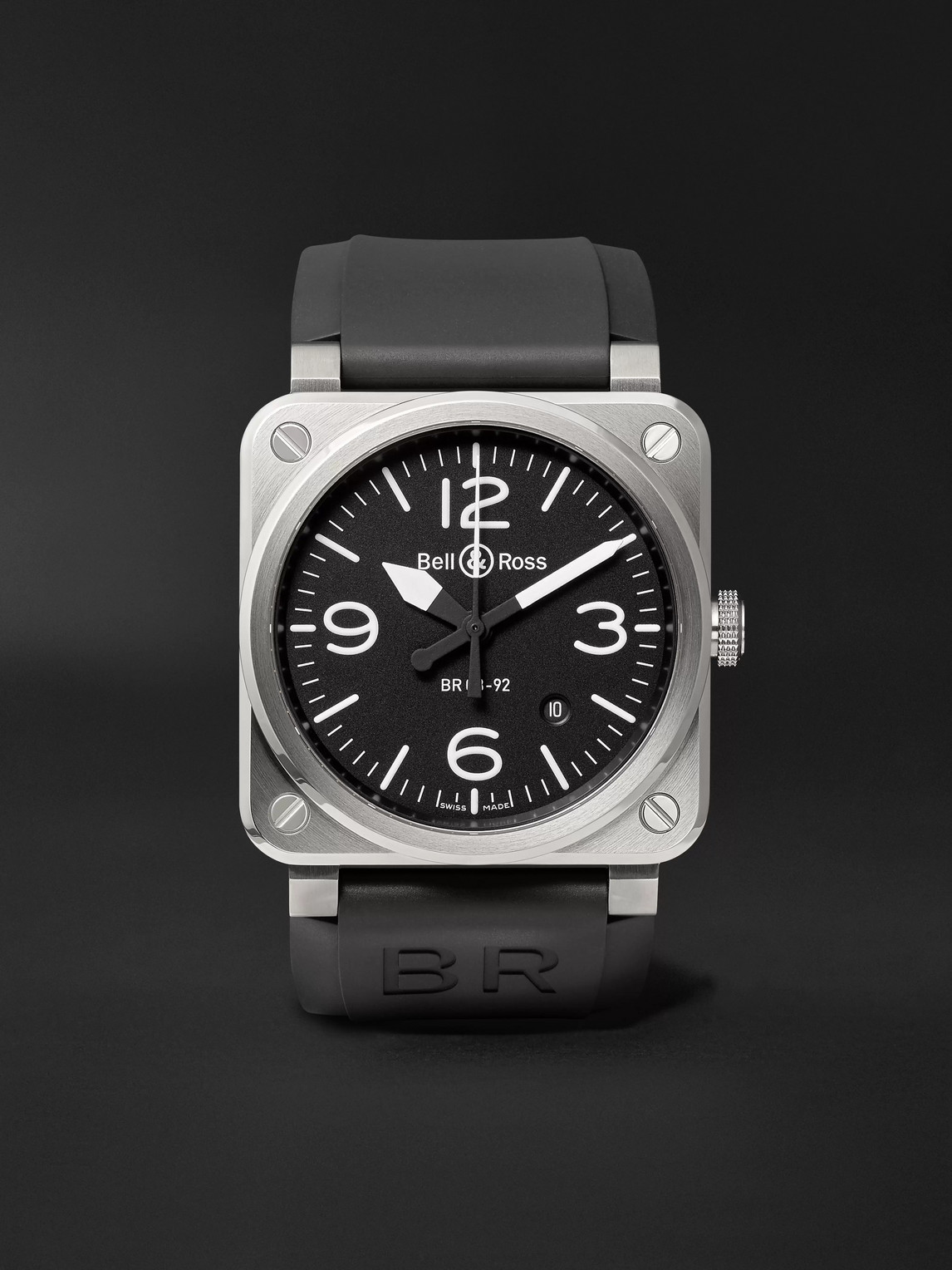 Bell & Ross Br 03-92 Steel Automatic 42mm Stainless Steel And Rubber Watch, Ref. No. Br0392‐blc-st In Black