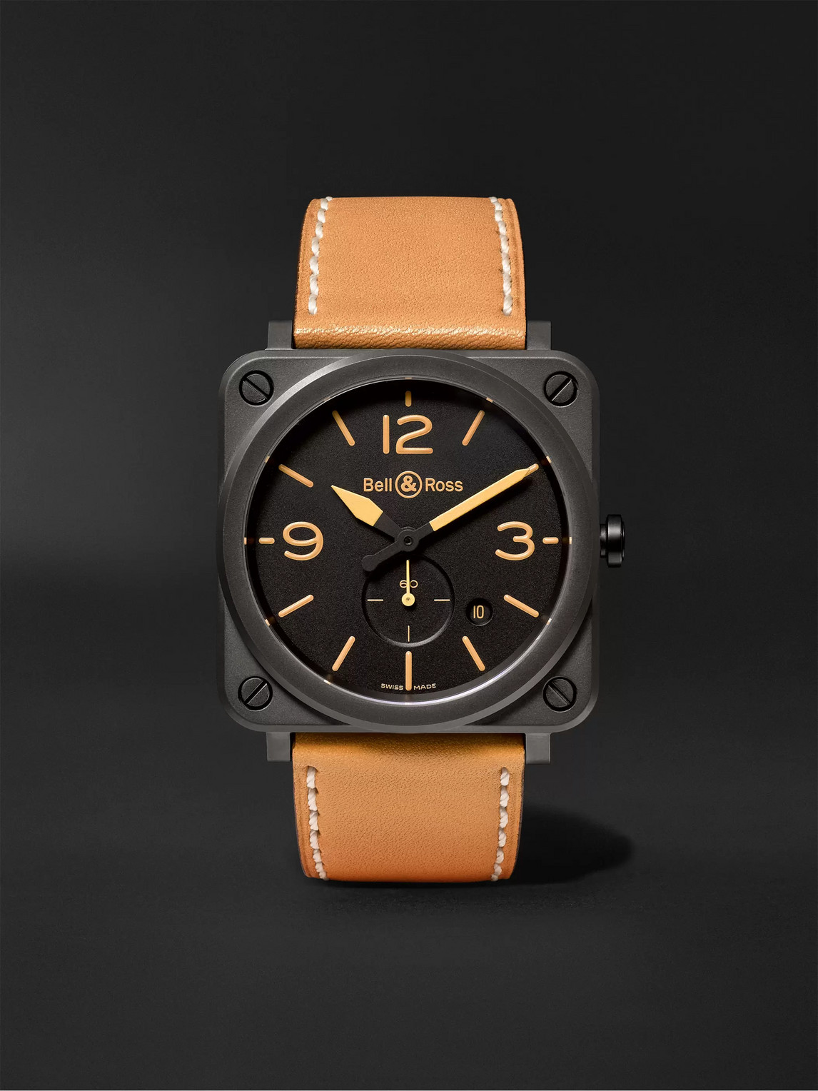 Bell & Ross Br S Heritage 39mm Ceramic And Leather Watch, Ref. No. Brs‐heri‐cem In Black