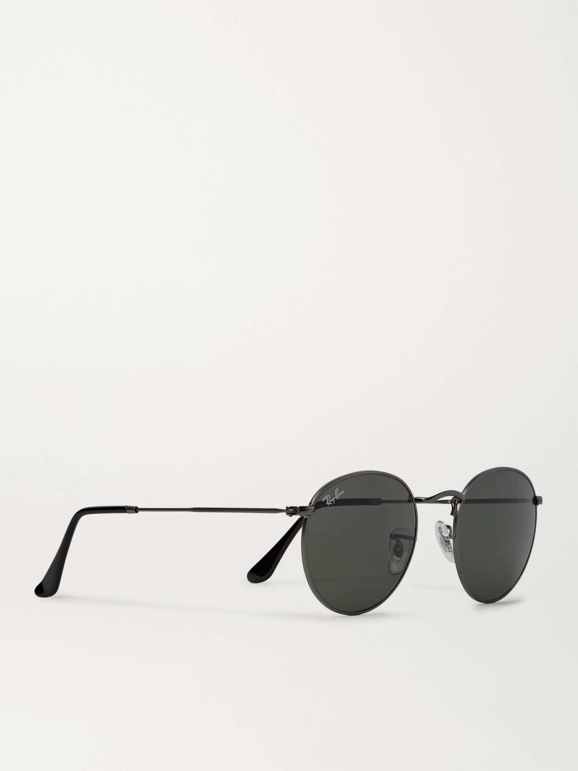 RAY-BAN Round-Frame Gunmetal-Tone Sunglasses