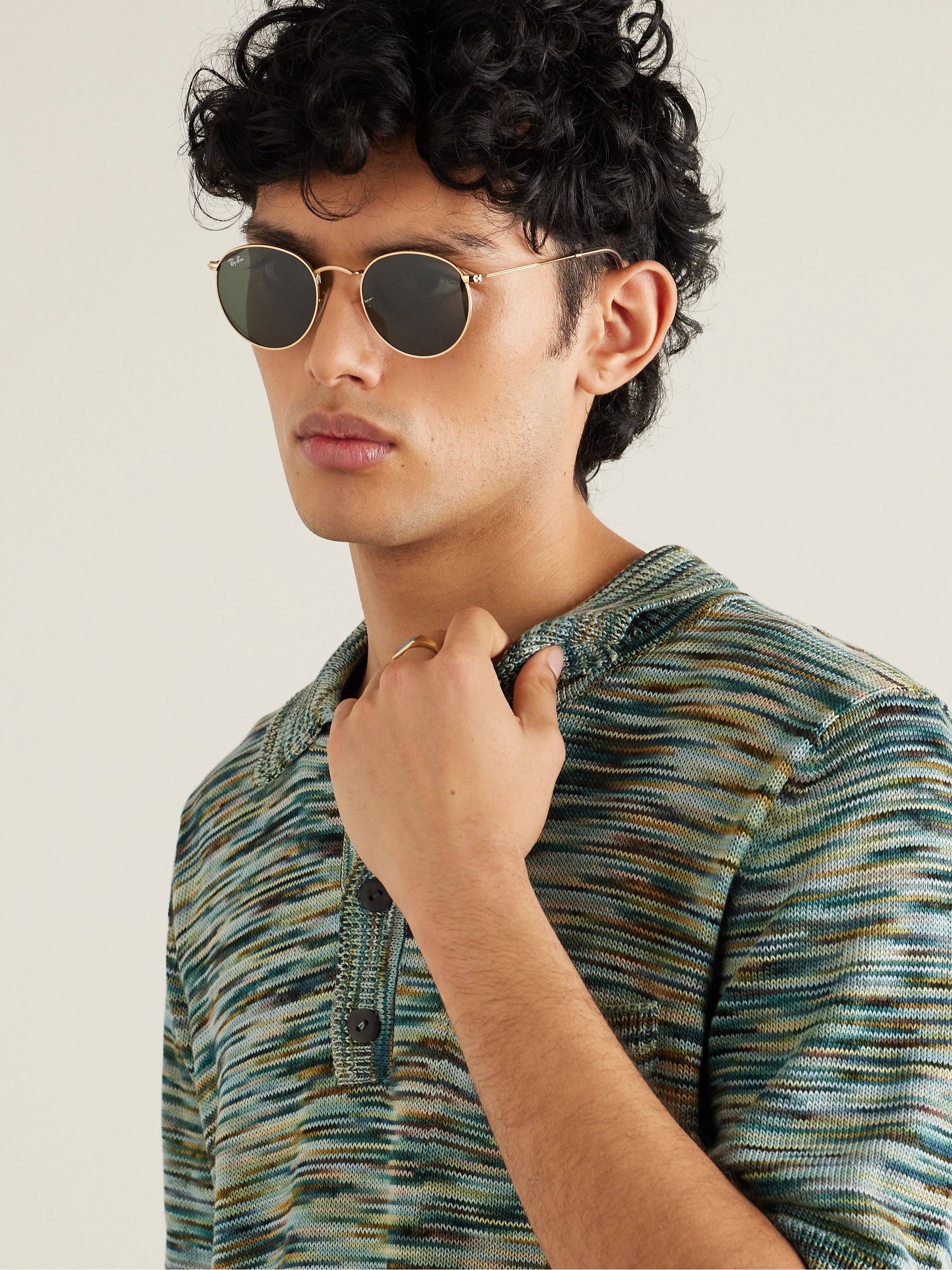 Gold Round-Frame Gold-Tone Sunglasses 