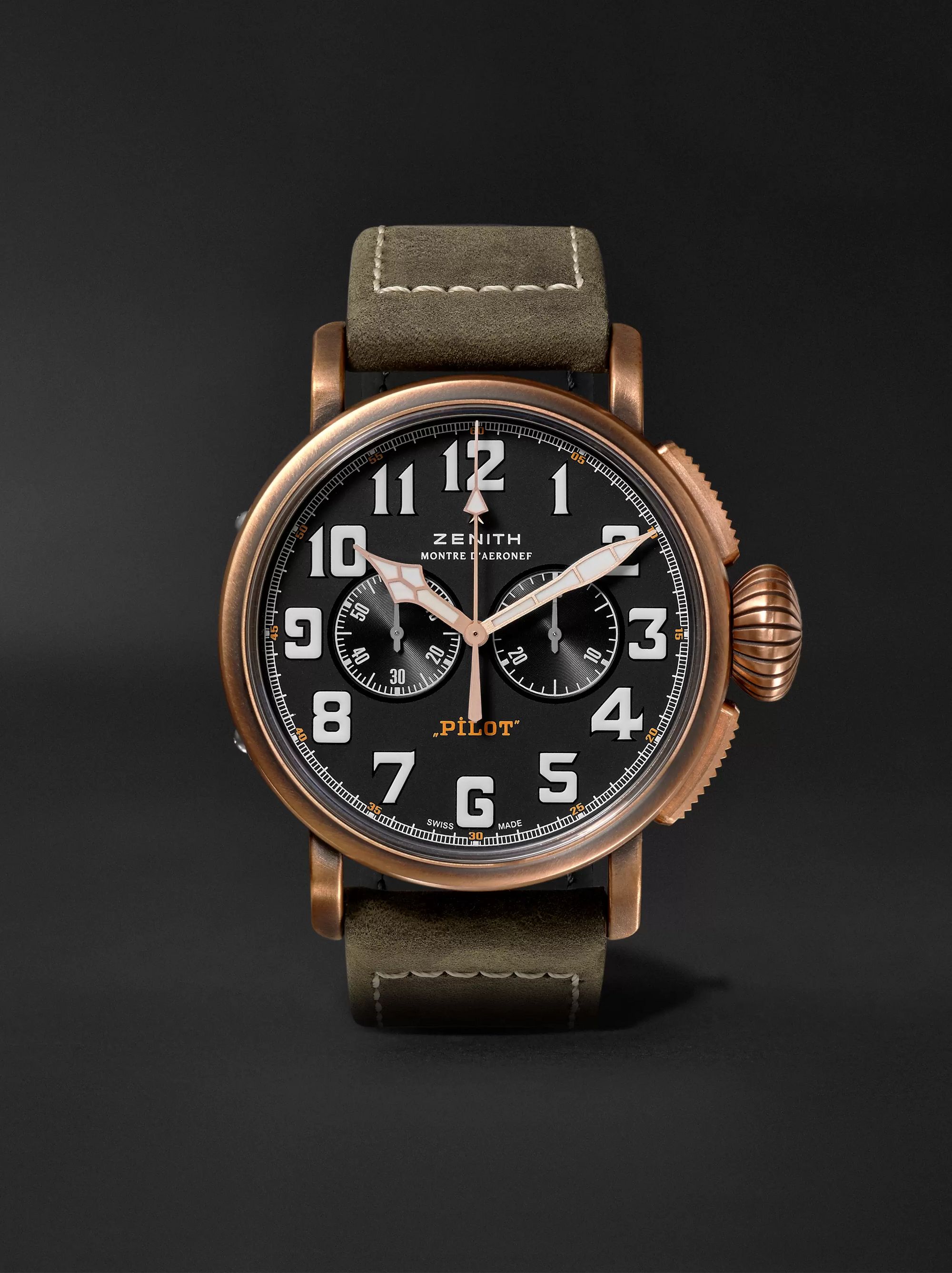 ZENITH Pilot Type 20 Extra Special Automatic Chronograph 45mm Bronze and Nubuck Watch, Ref. No. 29.2430.4069/21.C800