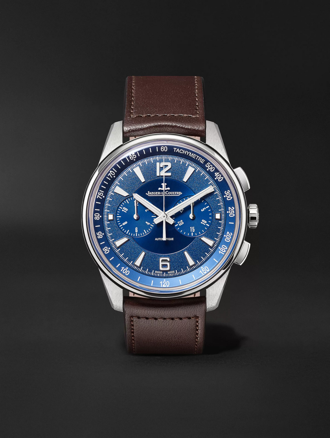 JAEGER-LECOULTRE POLARIS CHRONOGRAPH 42MM STAINLESS STEEL AND LEATHER WATCH, REF. NO. 9028480