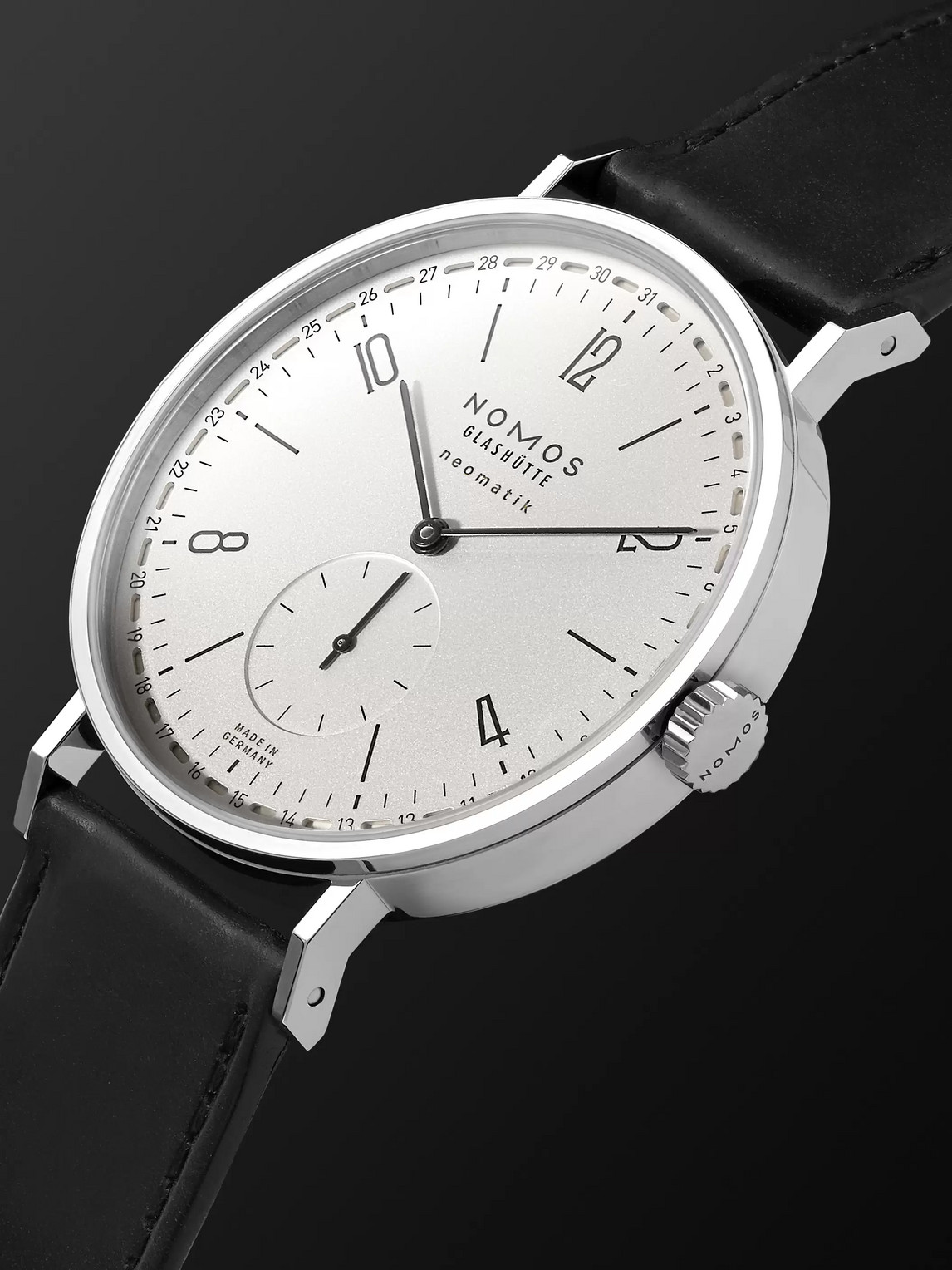 Shop Nomos Glashütte Tangente Neomatik Automatic 41mm Stainless Steel And Leather Watch, Ref. No. 180 In White