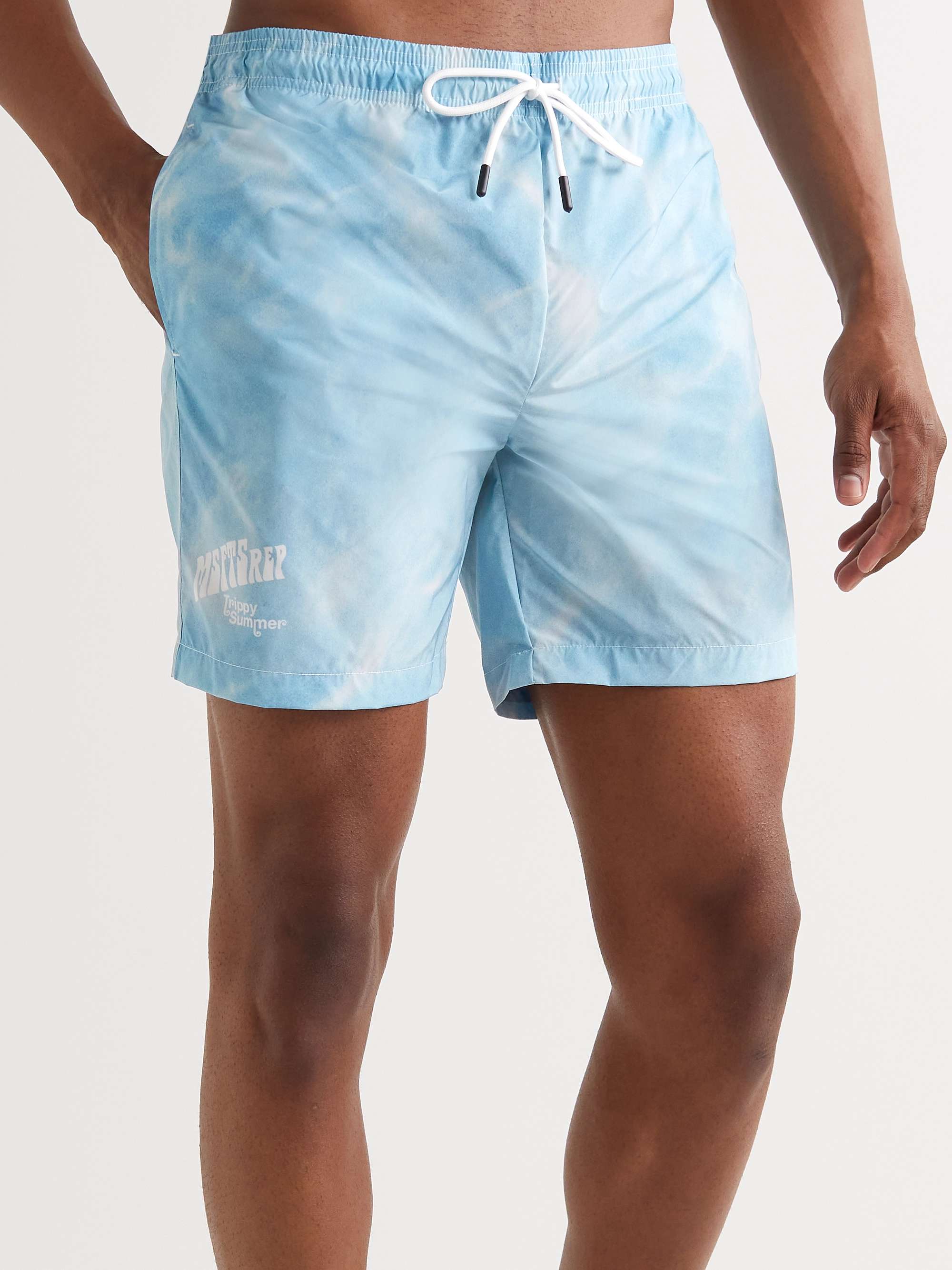 MSFTSREP Slim-Fit Mid-Length Tie-Dyed Logo-Print Swim Shorts