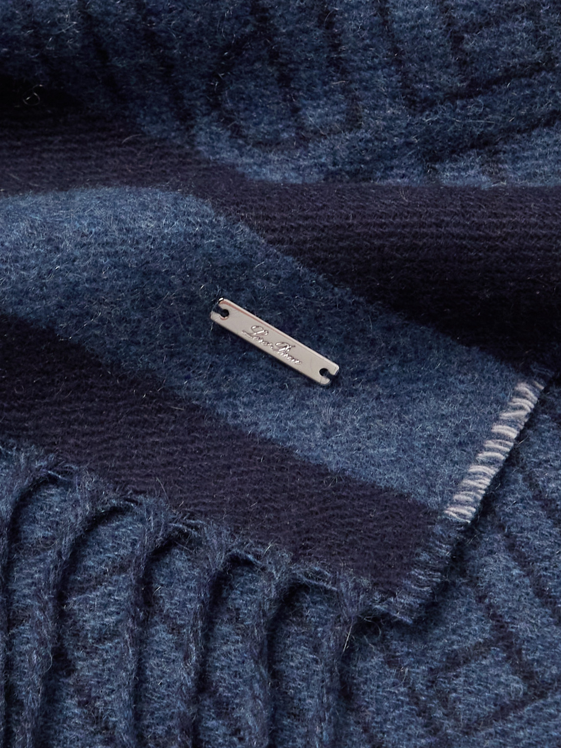 Shop Loro Piana Fringed Logo-jacquard Cashmere Scarf In Blue
