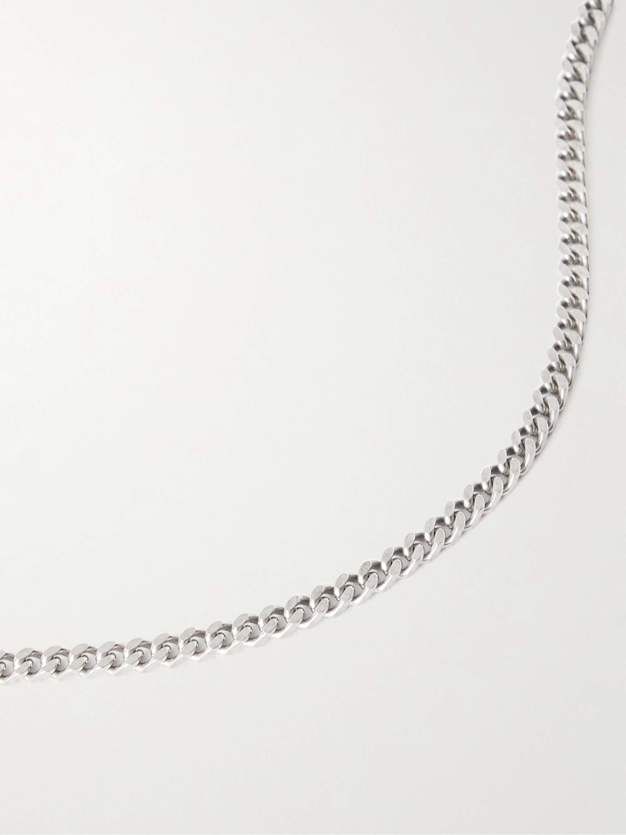SAINT LAURENT Logo-Engraved Burnished Silver-Tone Chain Necklace
