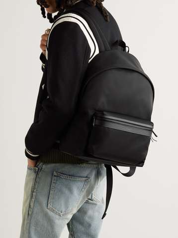 Mens Backpacks Saint Laurent Backpacks Saint Laurent Leather-trimmed Backpack in Green for Men 