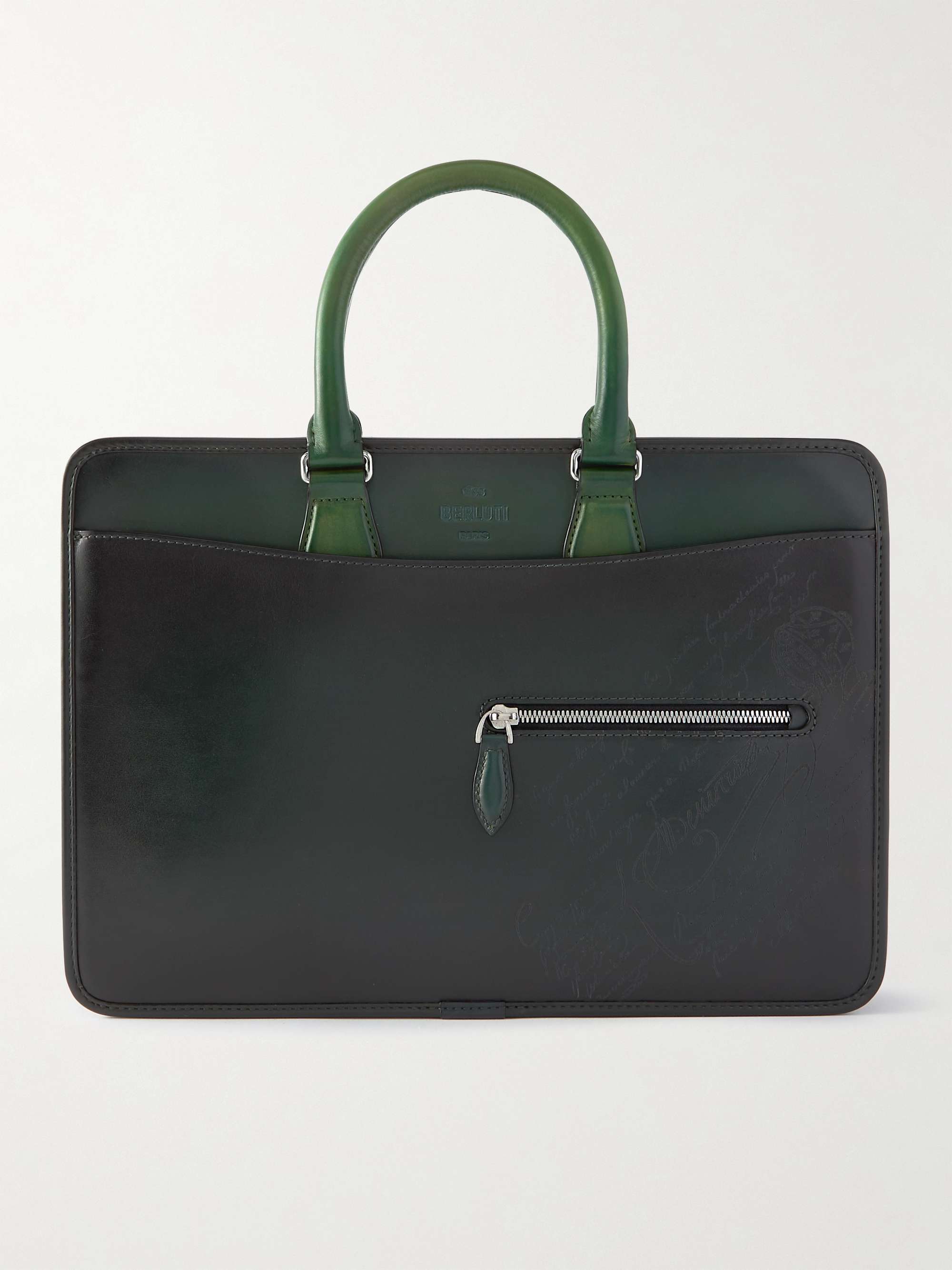 BERLUTI Two-Tone Scritto Leather Briefcase