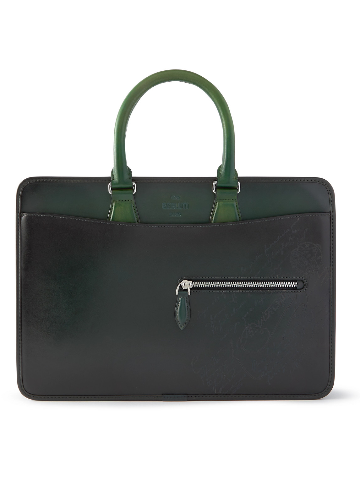 Berluti Two-tone Scritto Leather Briefcase In Green