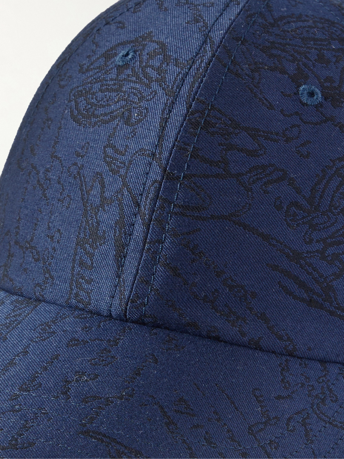Berluti Scritto Leather-trimmed Logo-jacquard Cotton Baseball Cap In Blue