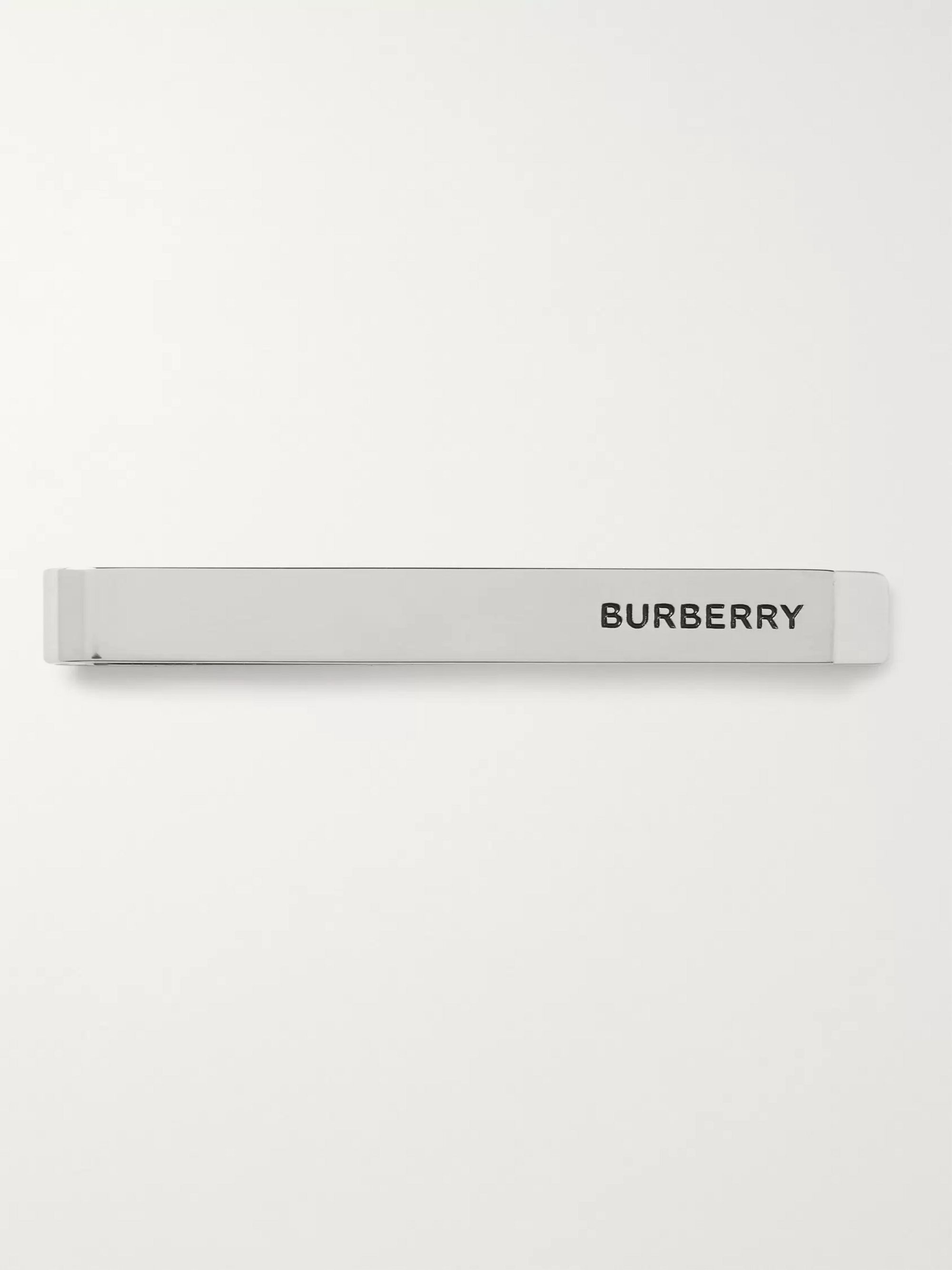 Silver Logo-Engraved Silver-Plated and Enamel Tie Clip | Burberry ...