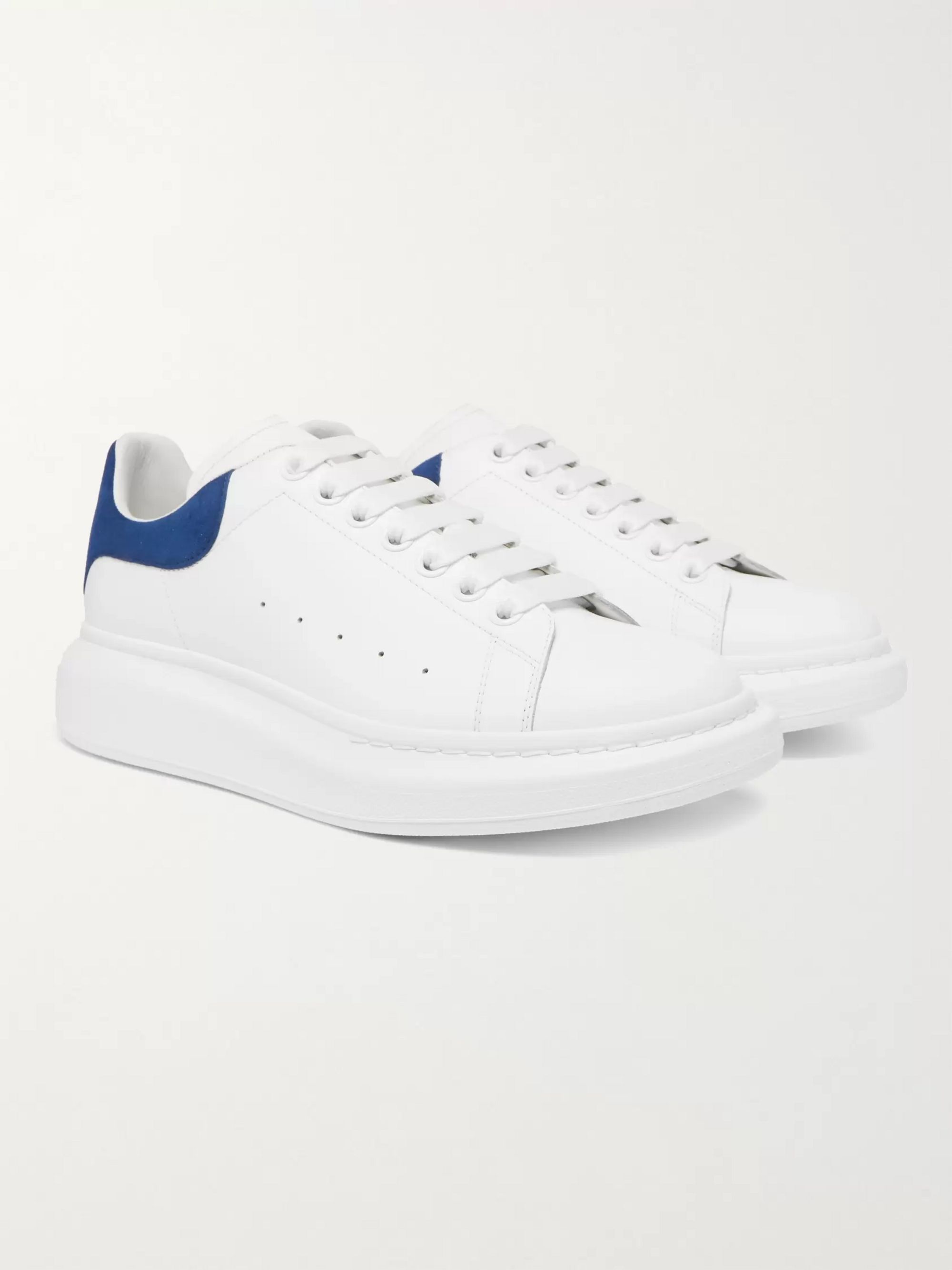 White Exaggerated-Sole Suede-Trimmed 