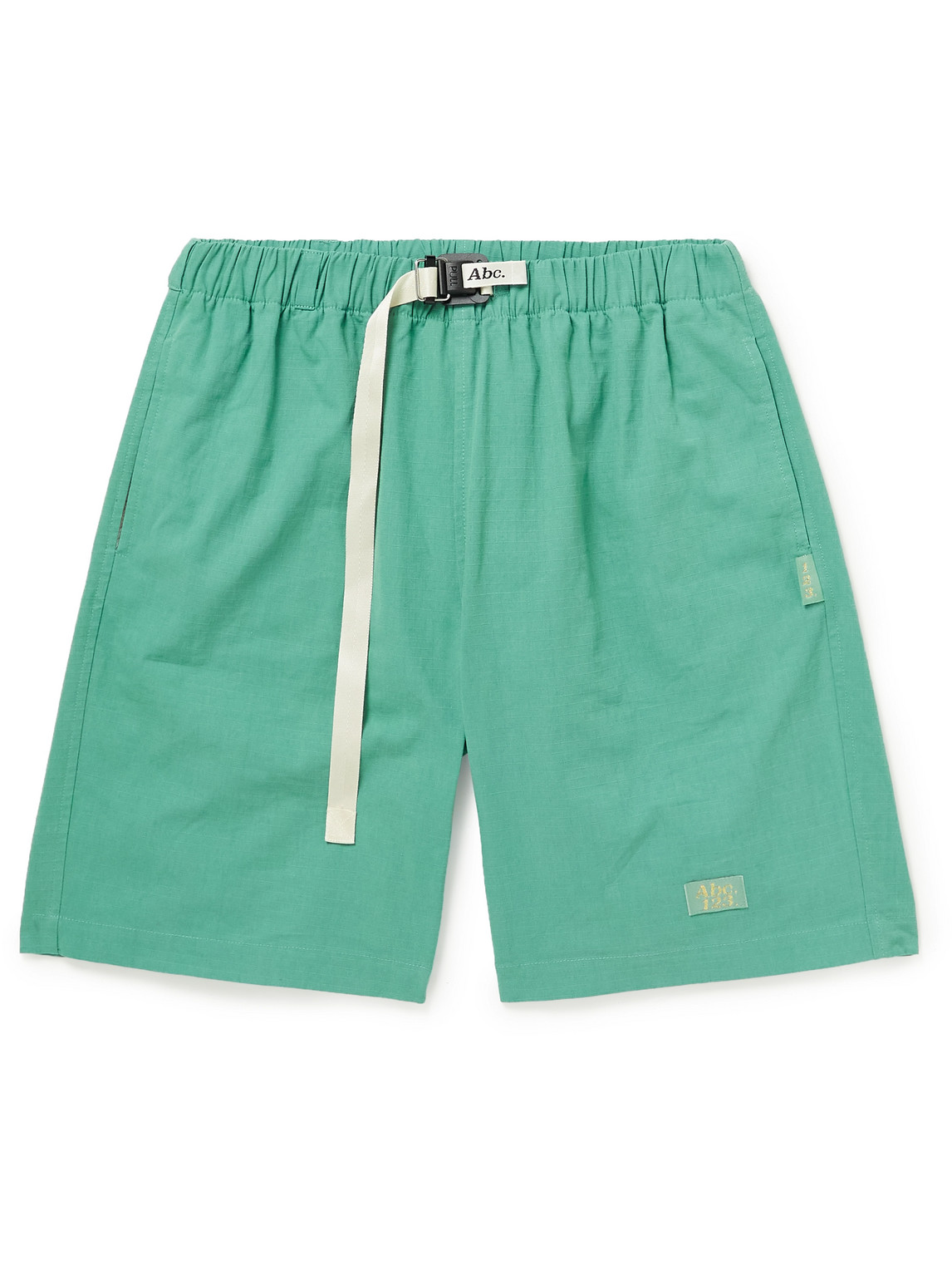 Abc. 123. Wide-leg Belted Logo-appliquéd Cotton-ripstop Shorts In Green