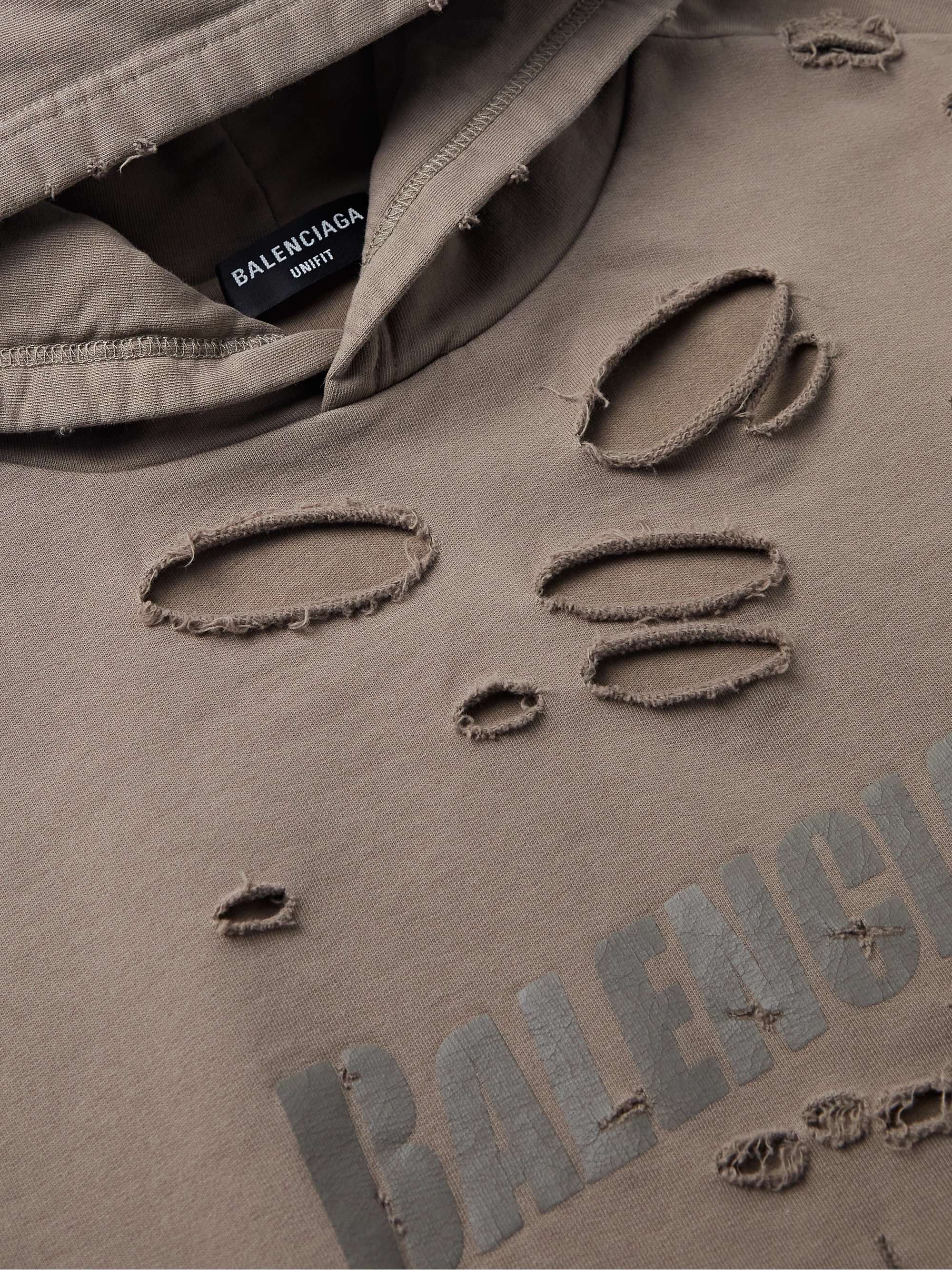 BALENCIAGA Oversized Distressed Logo-Print Cotton-Jersey Hoodie