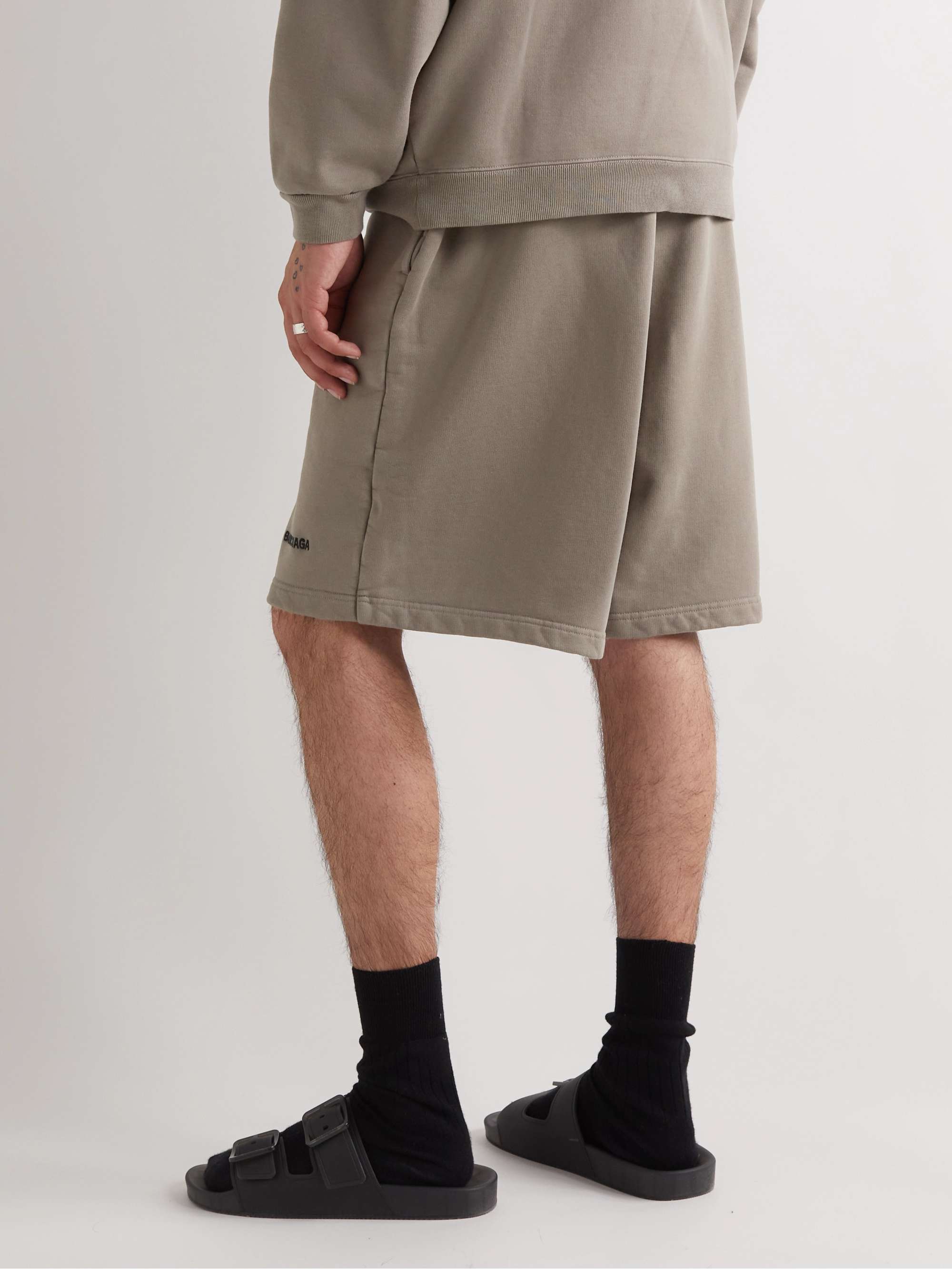 BALENCIAGA Wide-Leg Logo-Embroidered Cotton-Jersey Shorts