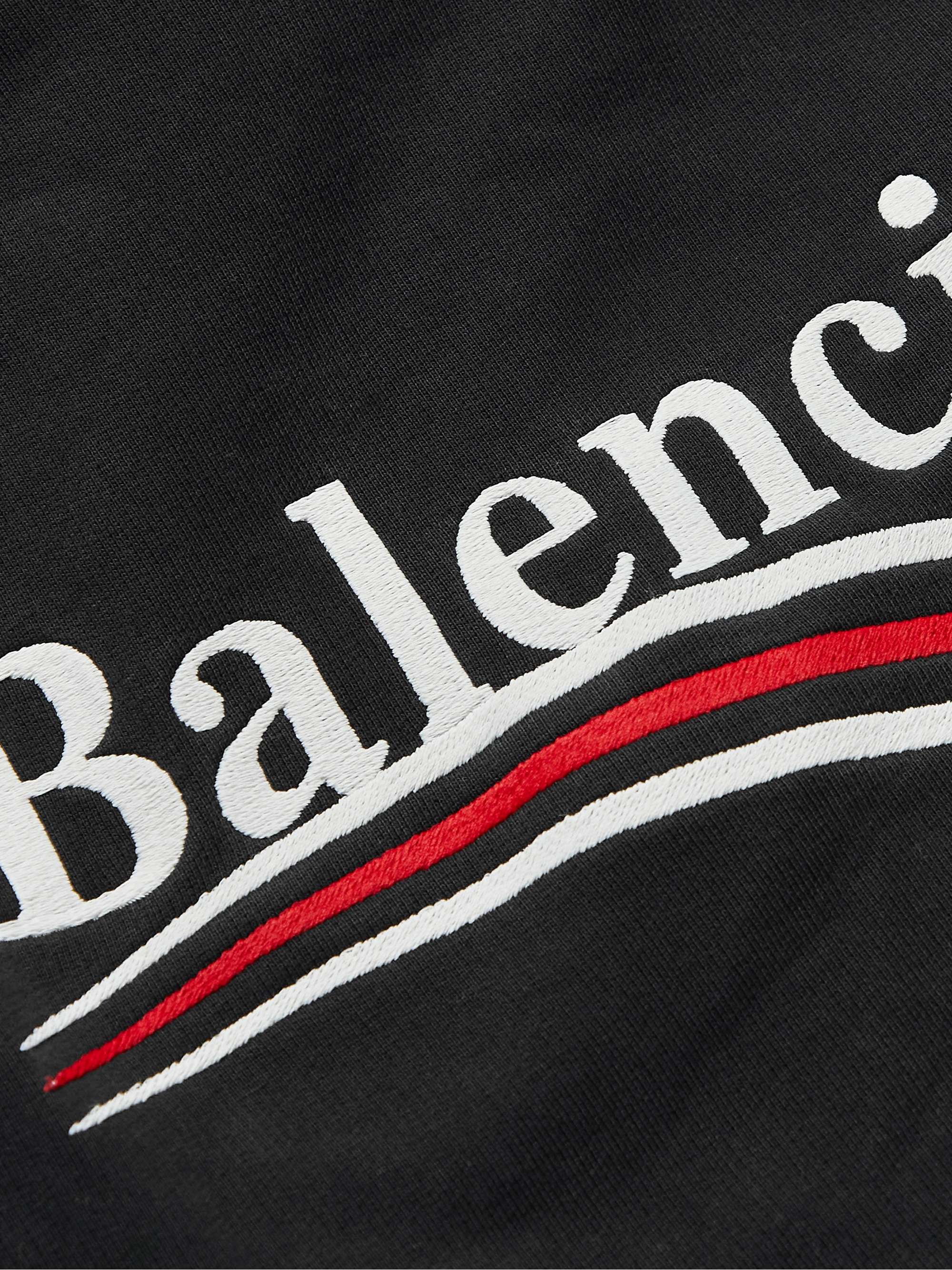BALENCIAGA Oversized Distressed Logo-Embroidered Cotton-Jersey Hoodie