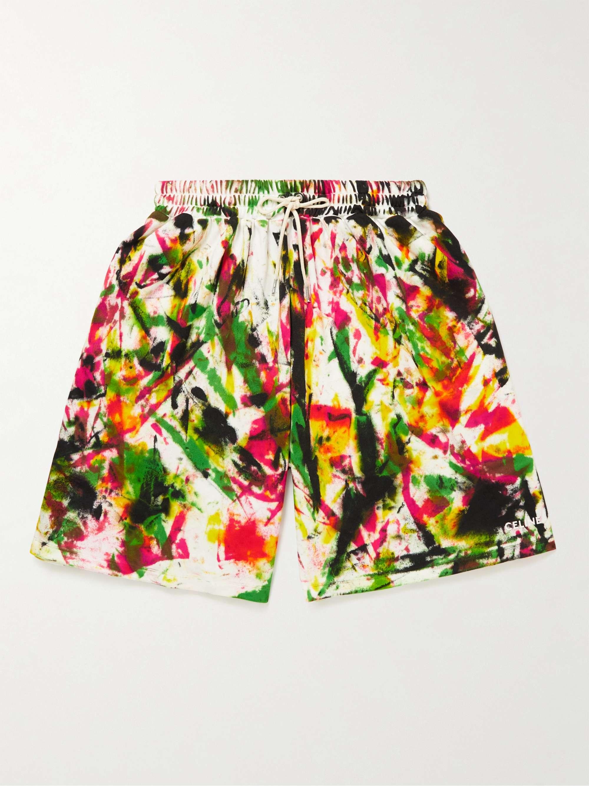 CELINE HOMME Wide-Leg Tiger-Print Cotton-Jersey Drawstring Shorts
