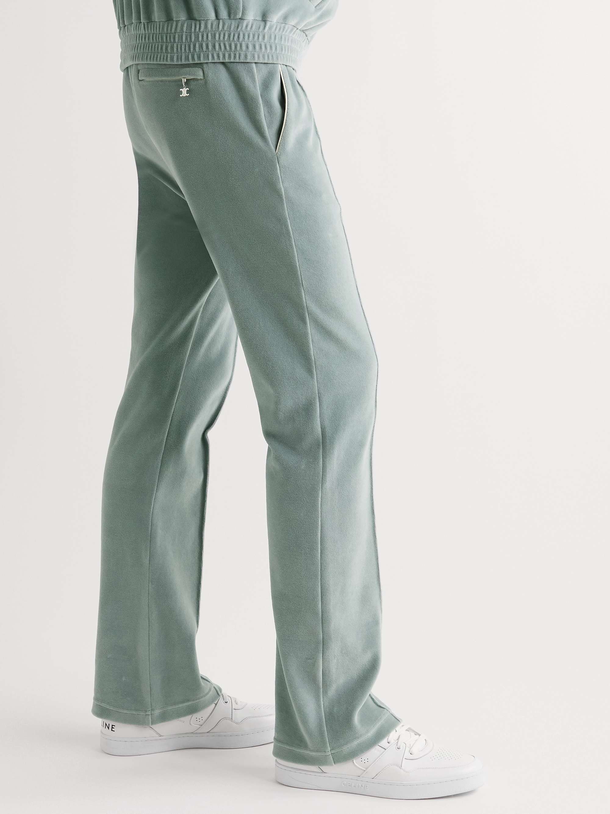 CELINE HOMME Bootcut Logo-Embroidered Cotton-Blend Velour Sweatpants