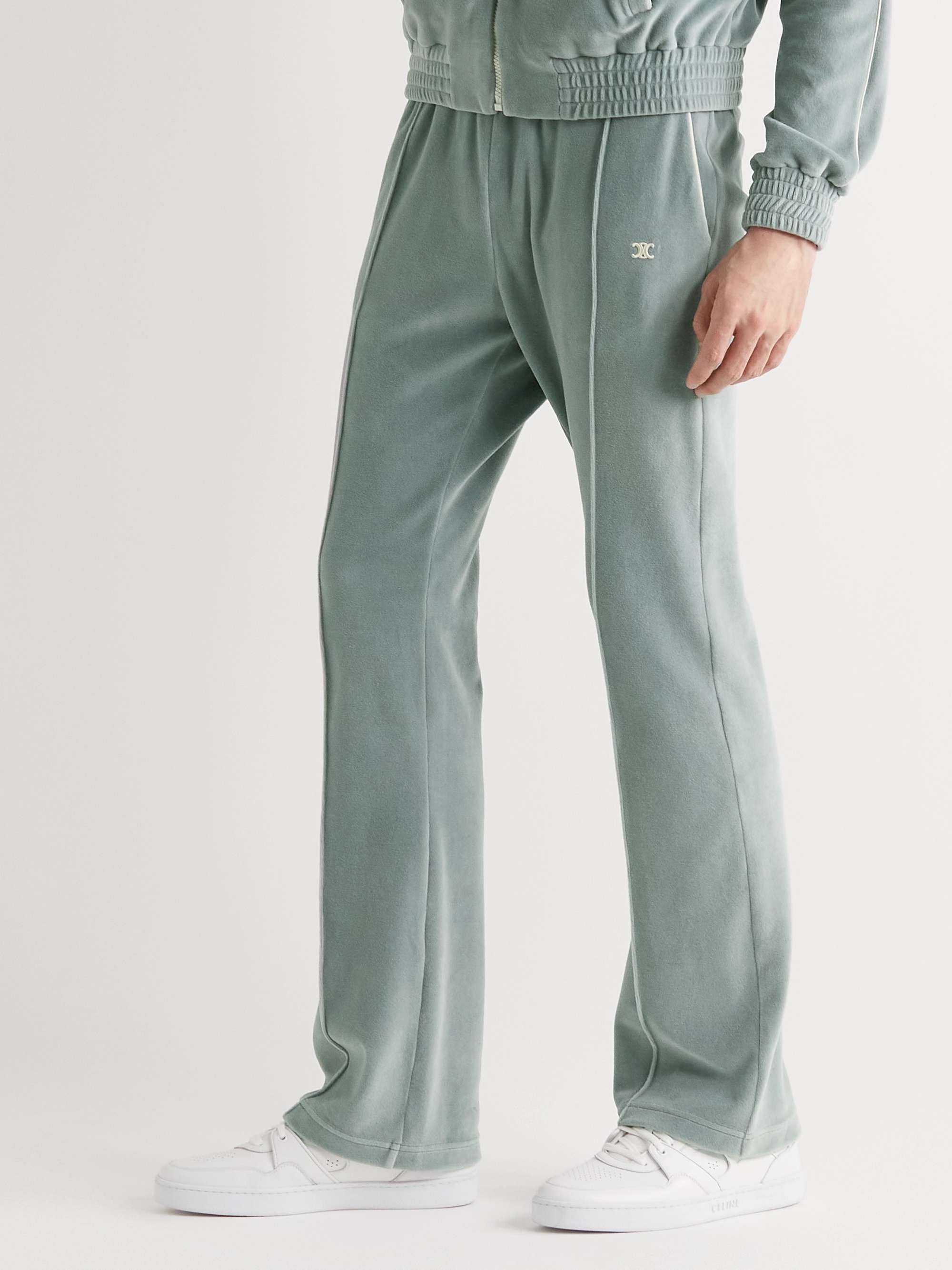 CELINE HOMME Bootcut Logo-Embroidered Cotton-Blend Velour Sweatpants