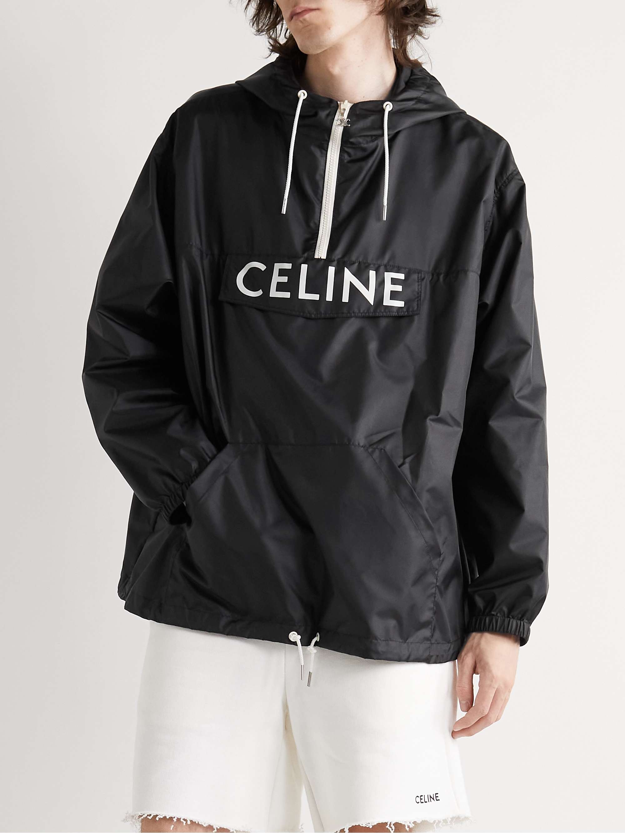 CELINE HOMME Logo-Print Shell Half-Zip Jacket