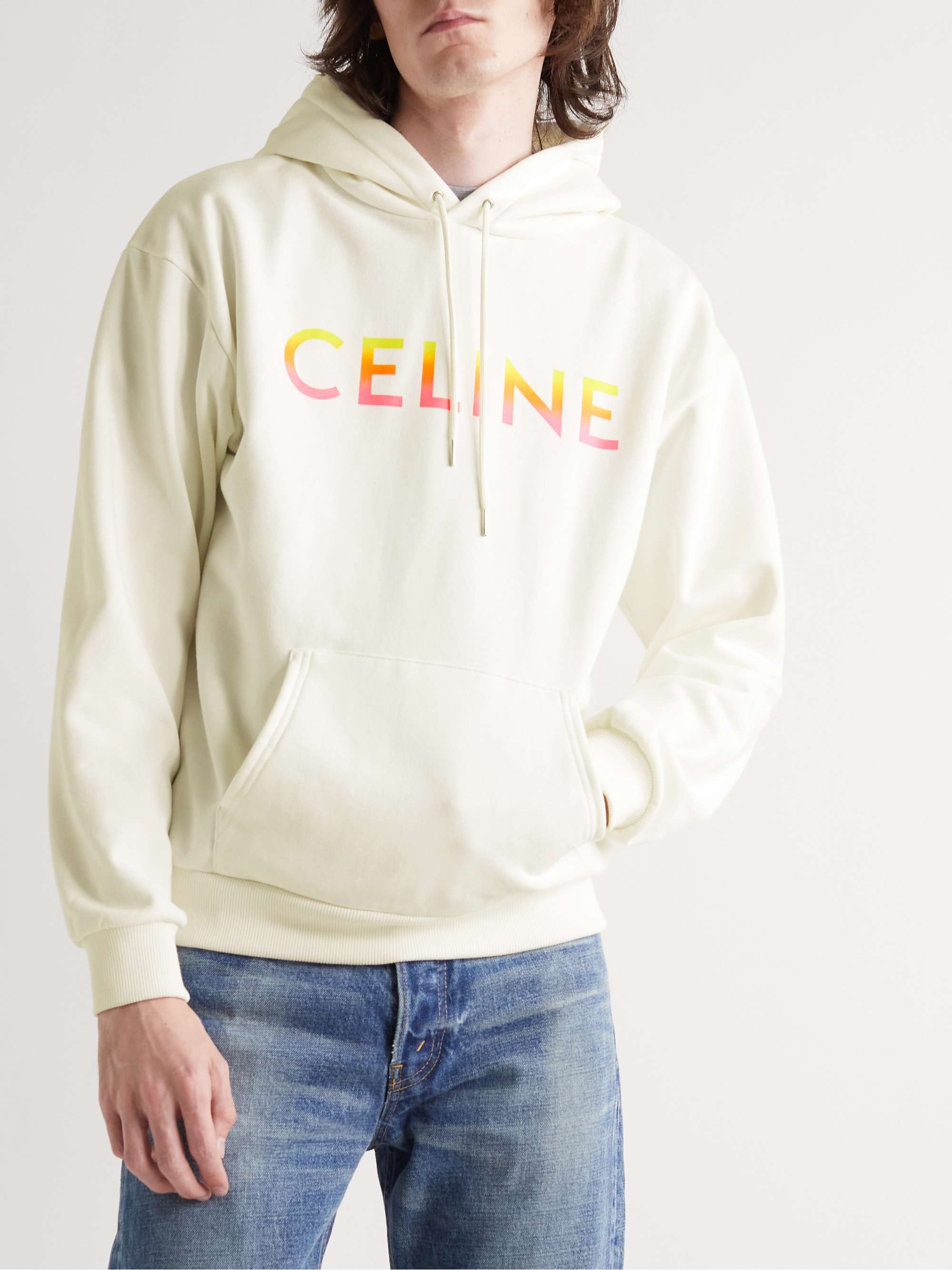 CELINE HOMME Oversized Logo-Print Cotton-Blend Jersey Hoodie