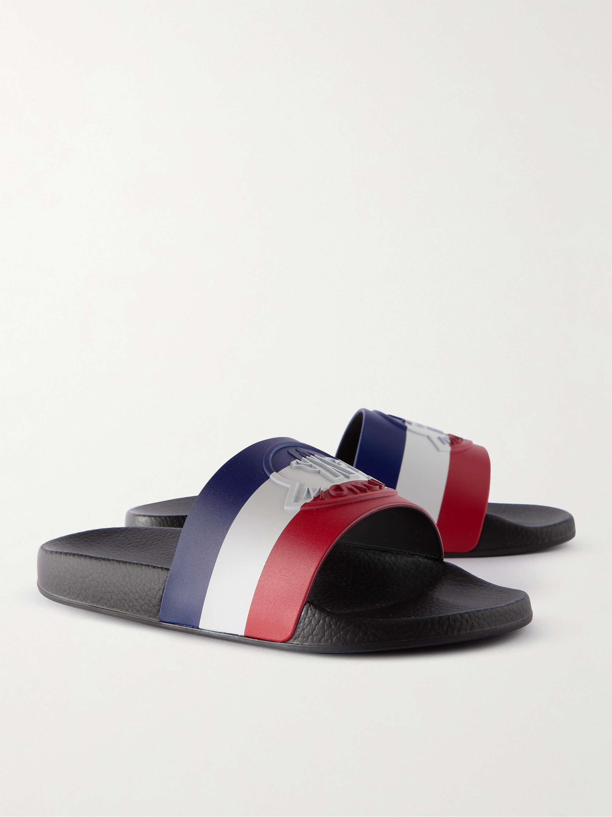 slides and flip flops Moncler Basile Striped Rubber Slides for Men Mens Shoes Sandals 