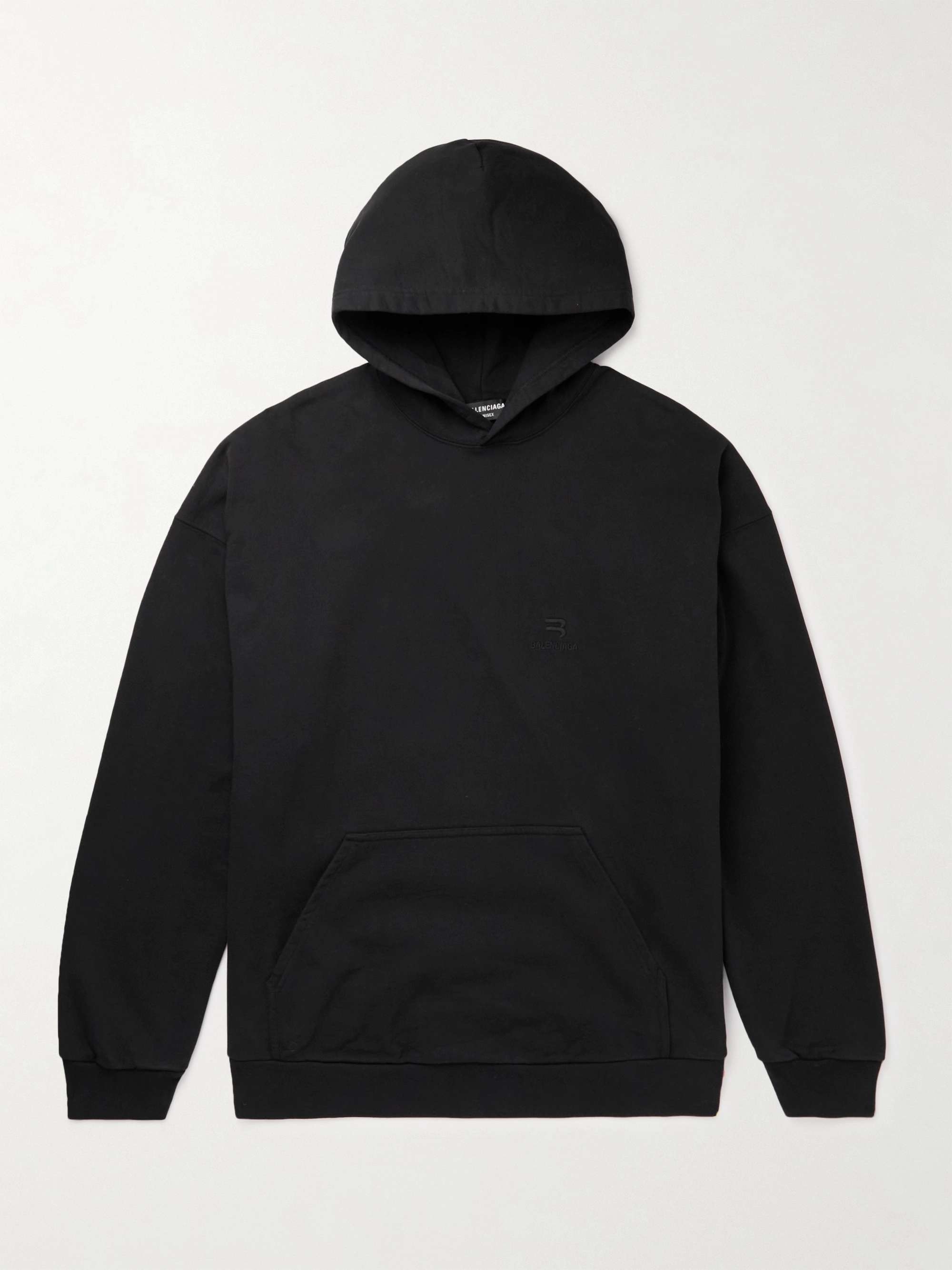 발렌시아가 후드티 Balenciaga Logo-Embroidered Printed Cotton-Jersey Hoodie,Black