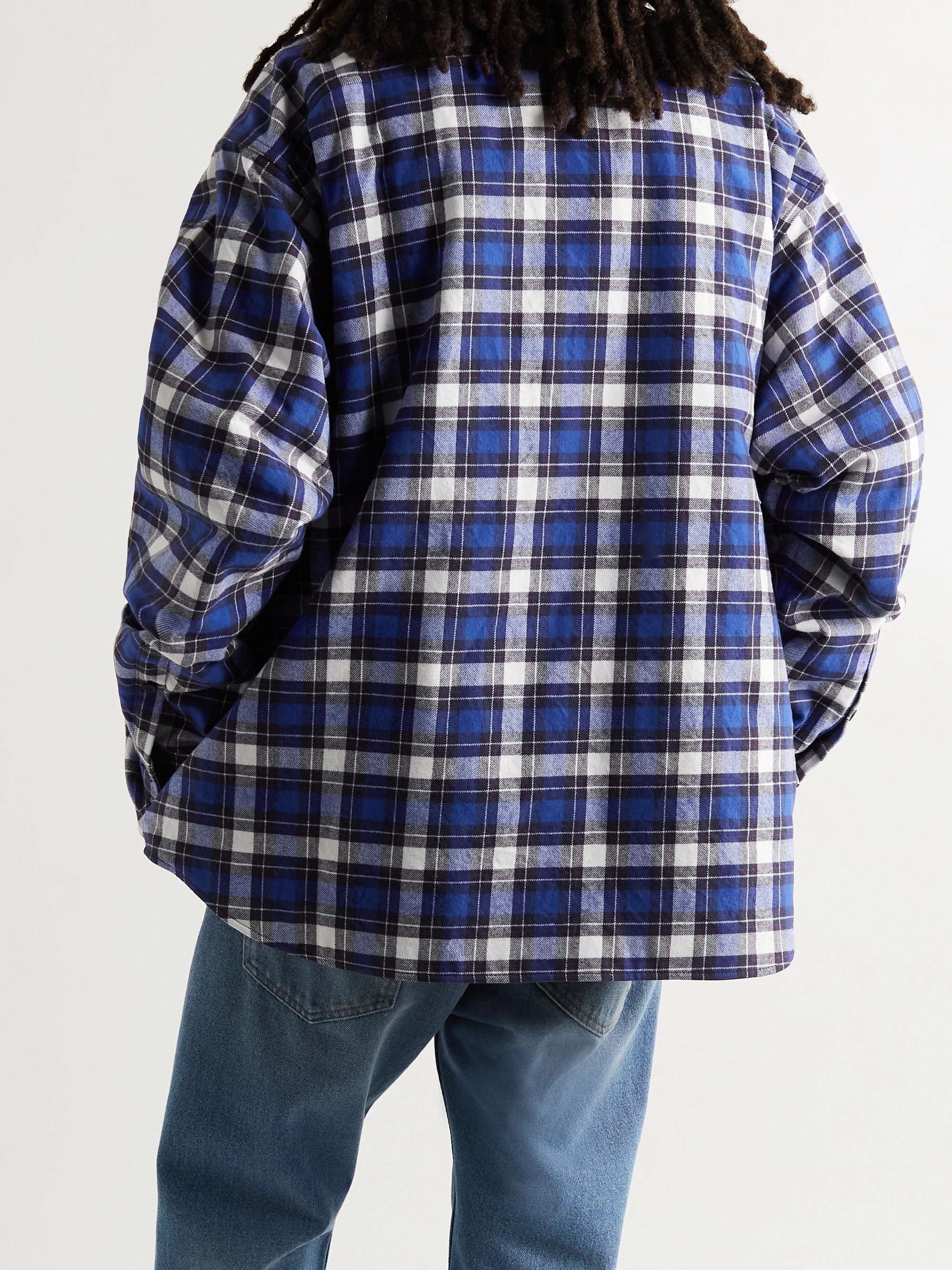 BALENCIAGA Padded Logo-Embroidered Checked Cotton-Flannel Overshirt