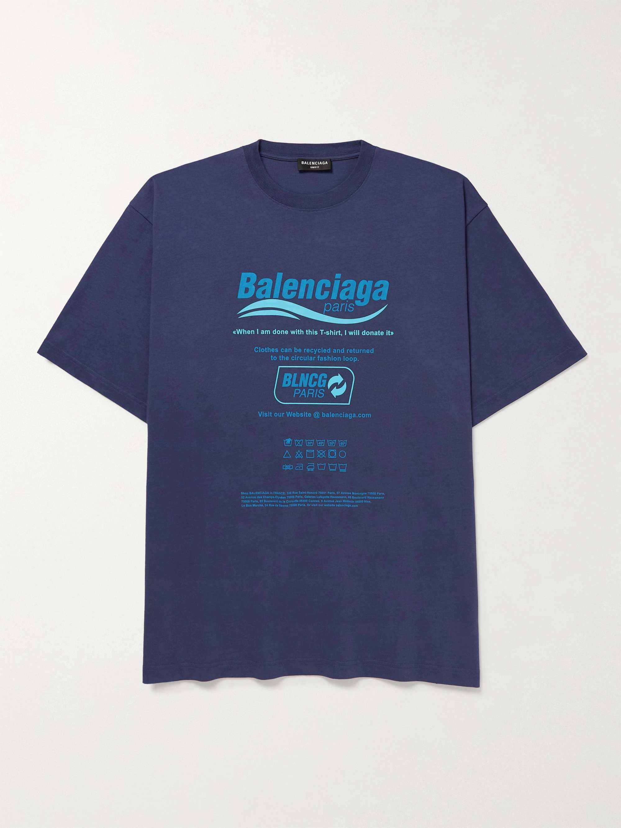 발렌시아가 반팔티 Balenciaga Printed Cotton-Jersey T-Shirt,Blue