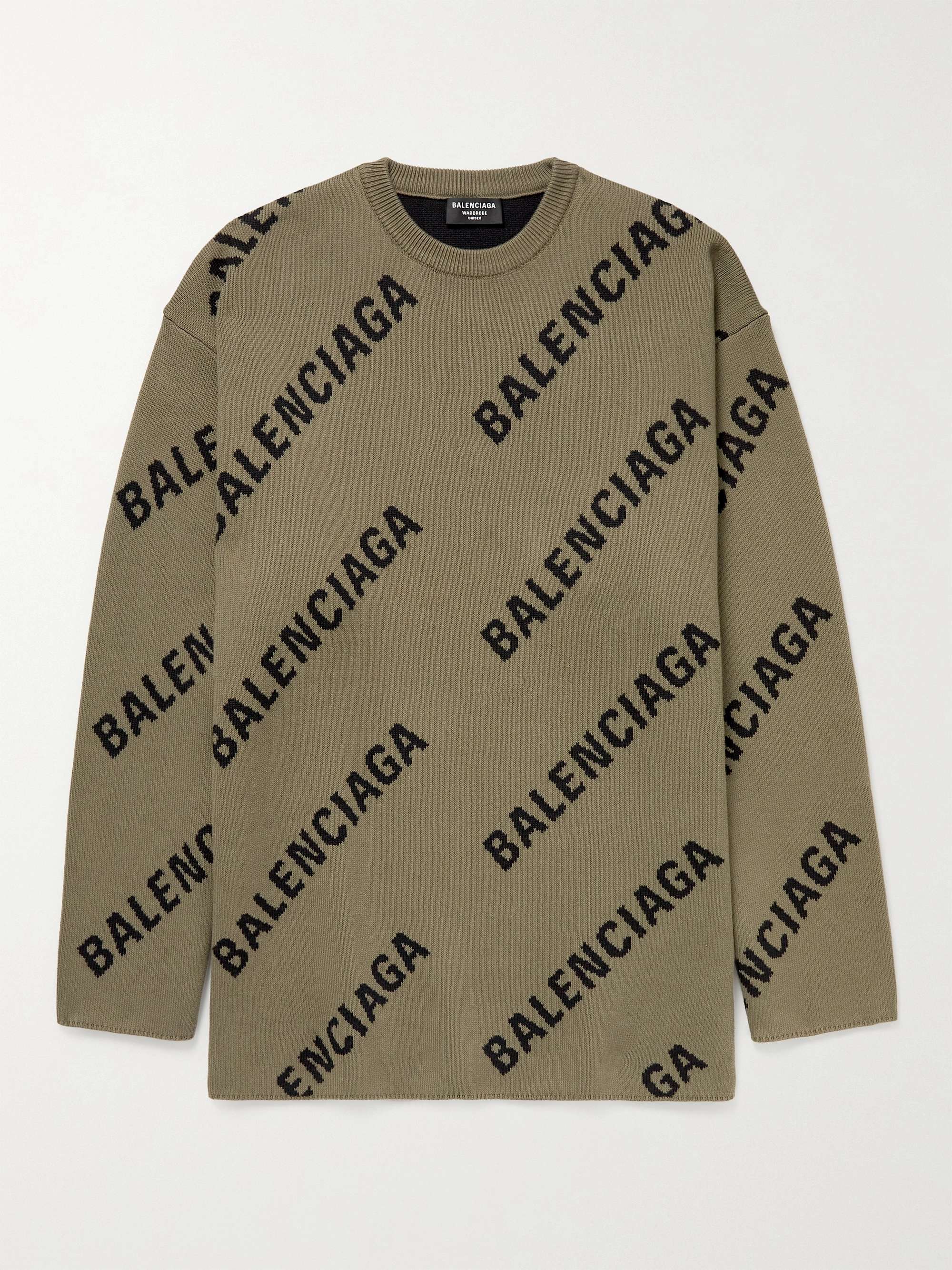 발렌시아가 스웨터 Balenciaga Oversized Logo-Intarsia Cotton-Blend Sweater,Beige