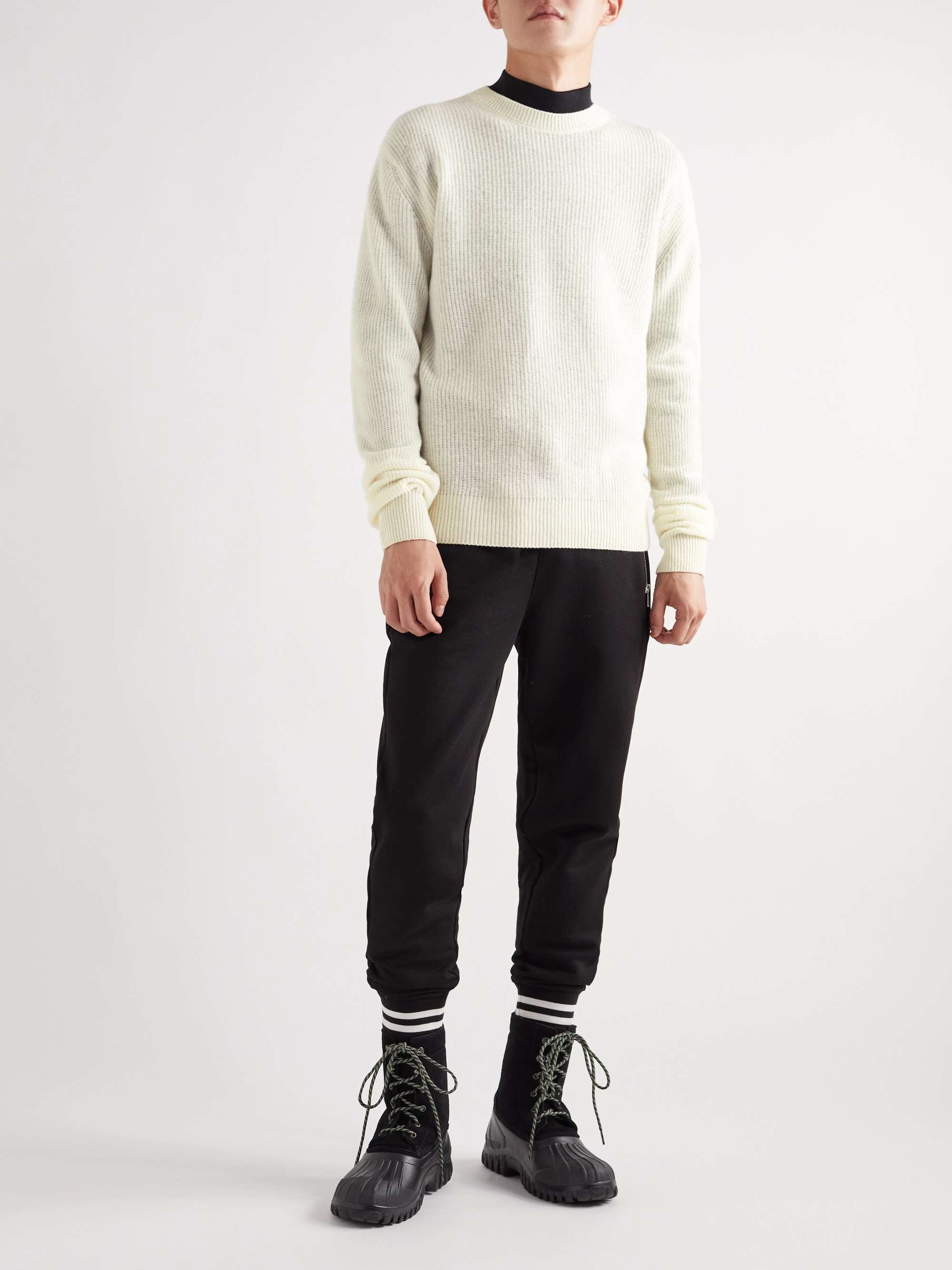 Off-white Ribbed Virgin Wool and Cashmere-Blend Sweater | MONCLER | MR ...