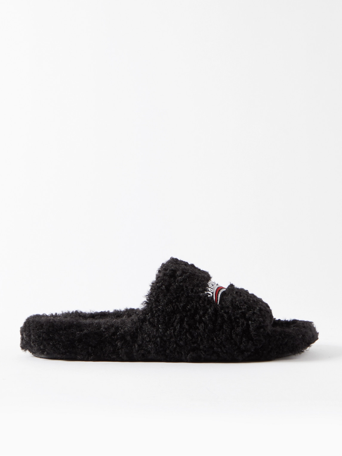 Logo-Embroidered Faux Shearling Slides