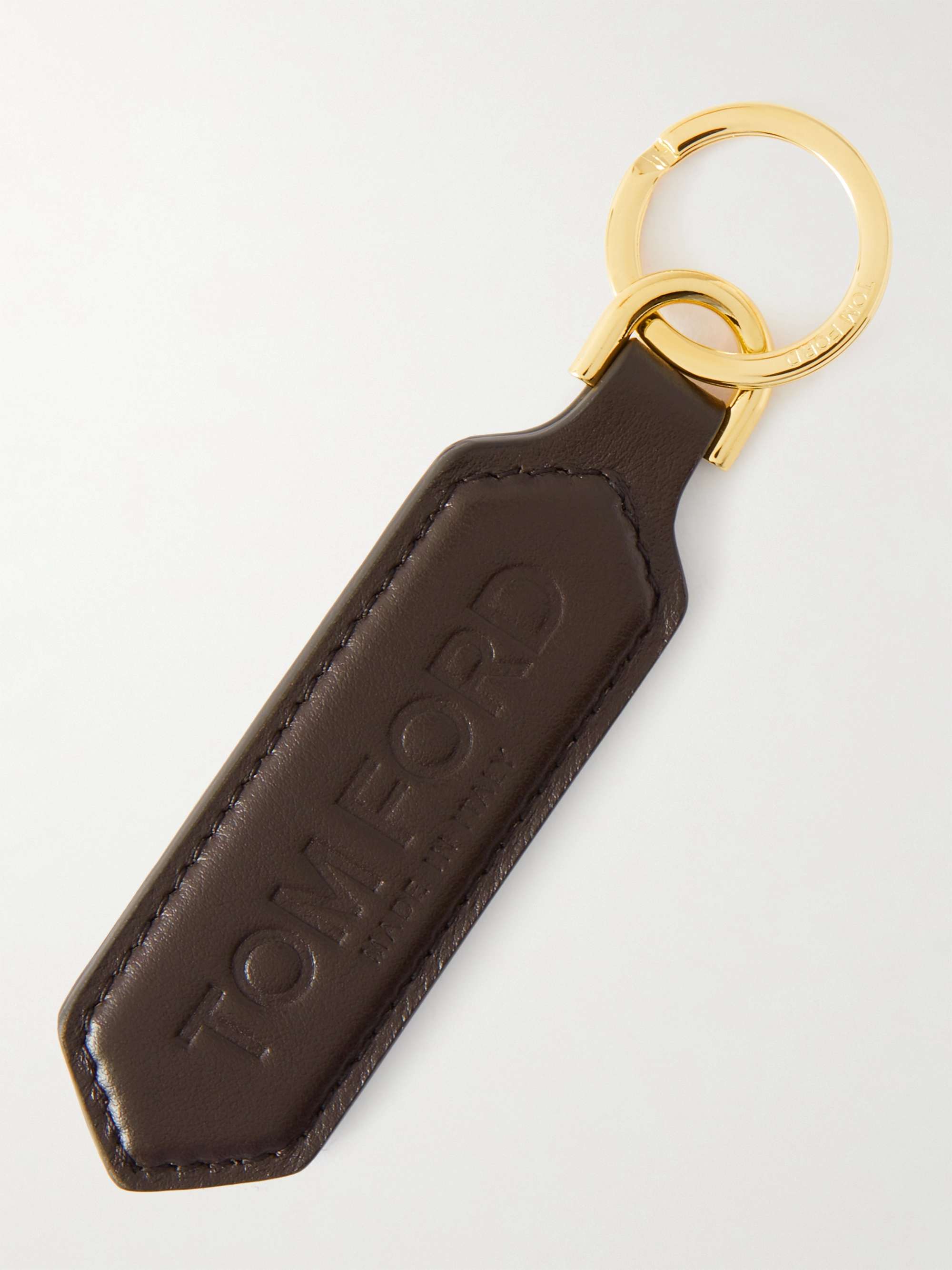 Ford Leather Keychain Gift Logo Ring Fob Brown Strap Holder 