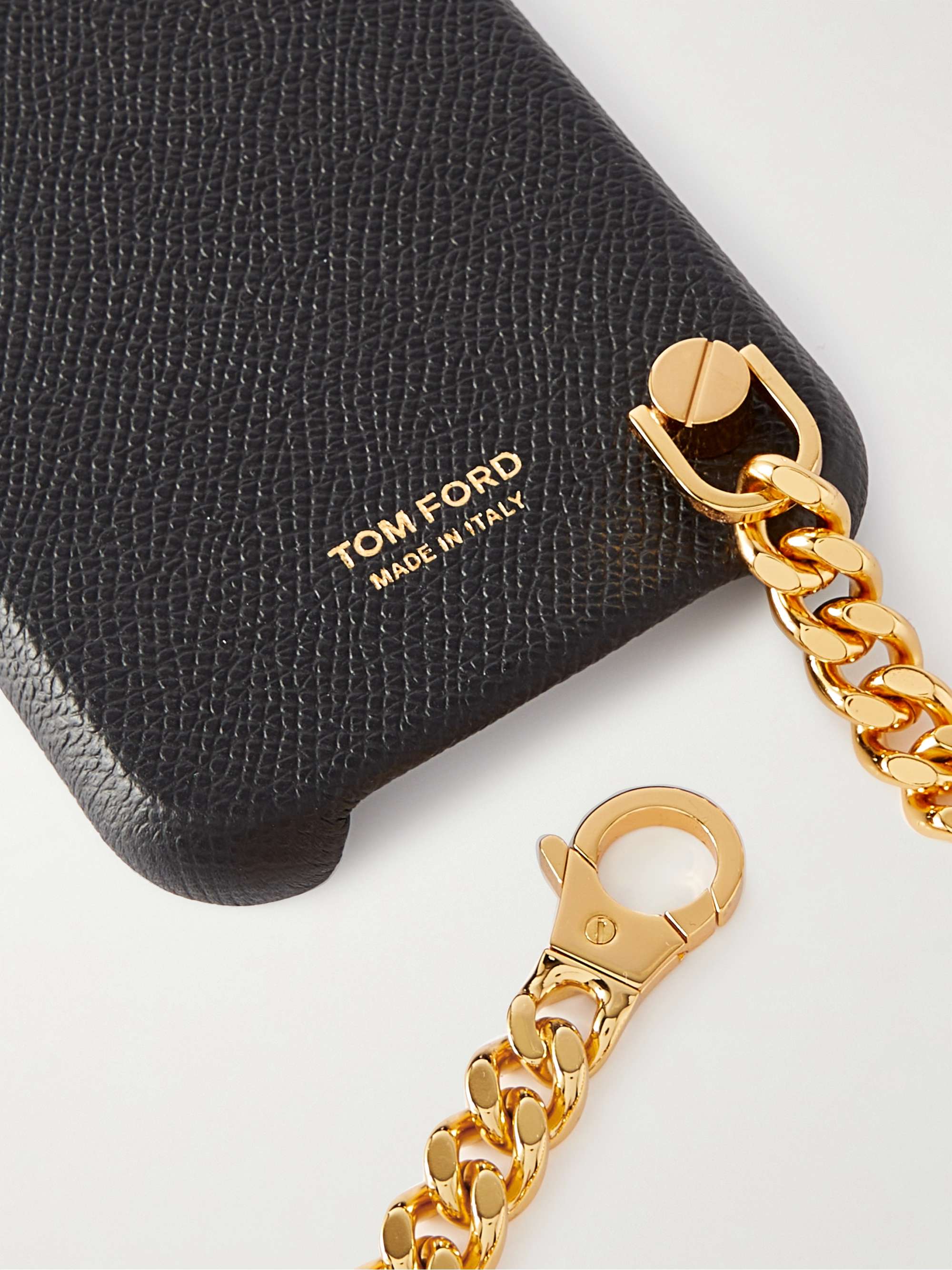 TOM FORD Logo-Print Full-Grain Leather iPhone 12 Pro Case with Chain