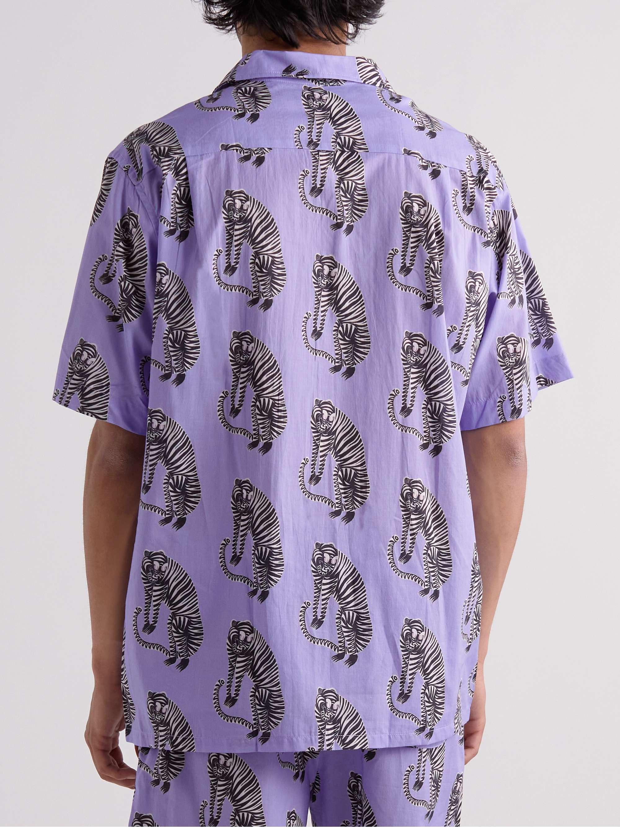 DESMOND & DEMPSEY Tiger Camp-Collar Printed Organic Cotton-Poplin Pyjama Shirt