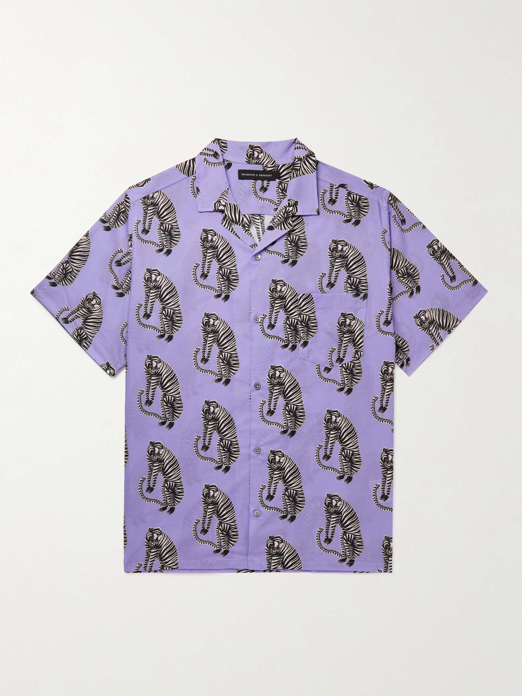 DESMOND & DEMPSEY Tiger Camp-Collar Printed Organic Cotton-Poplin Pyjama Shirt