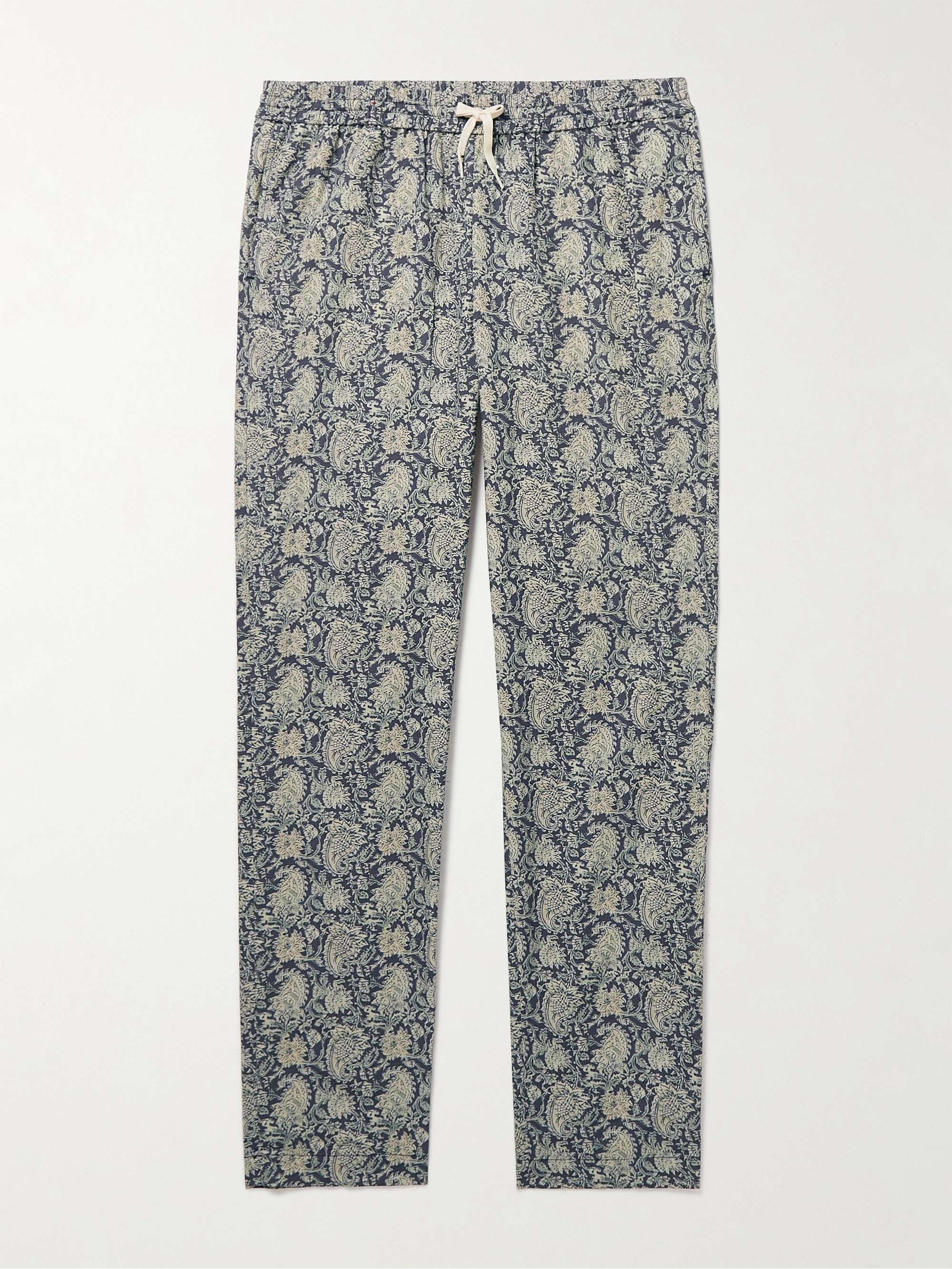 DE BONNE FACTURE Slim-Fit Tapered Paisley-Print Cotton-Voile Drawstring Trousers