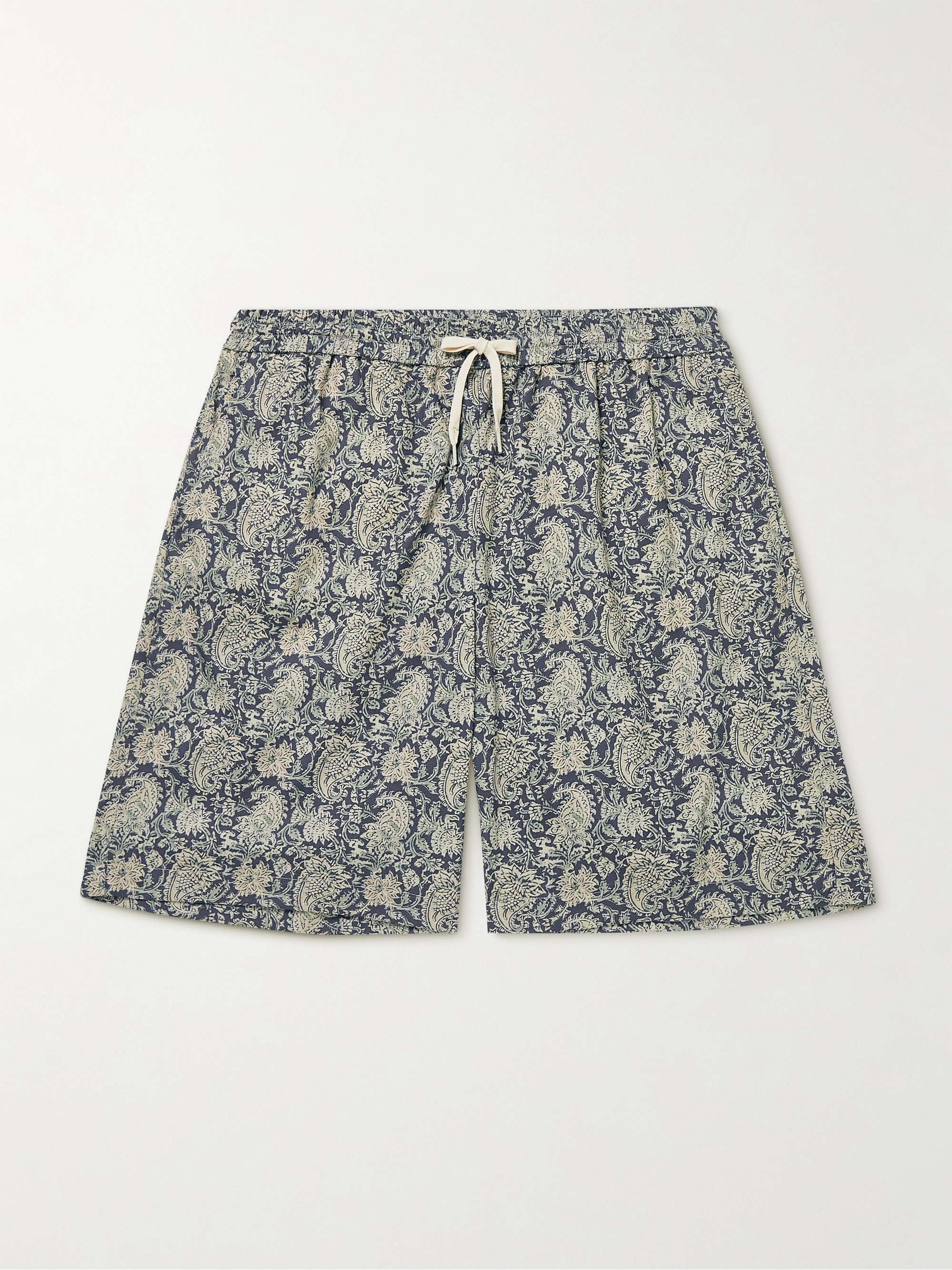 DE BONNE FACTURE Wide-Leg Paisley-Print Cotton-Voile Drawstring Shorts