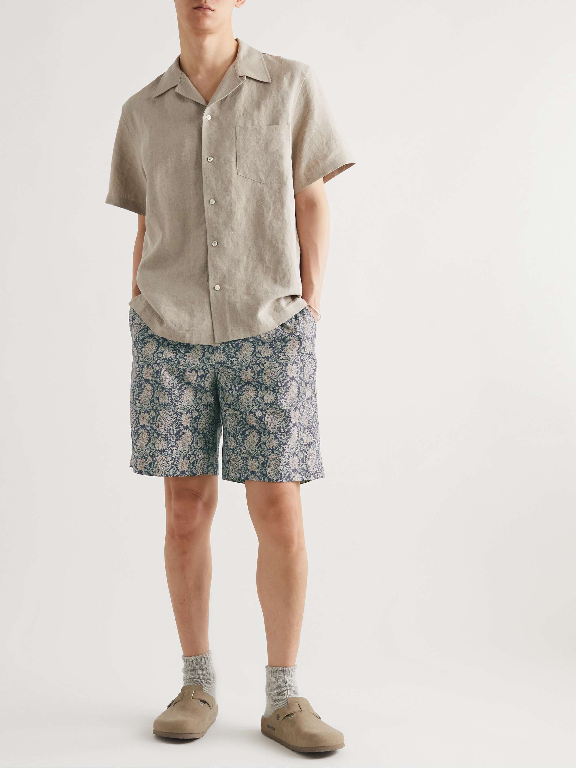 DE BONNE FACTURE Wide-Leg Paisley-Print Cotton-Voile Drawstring Shorts