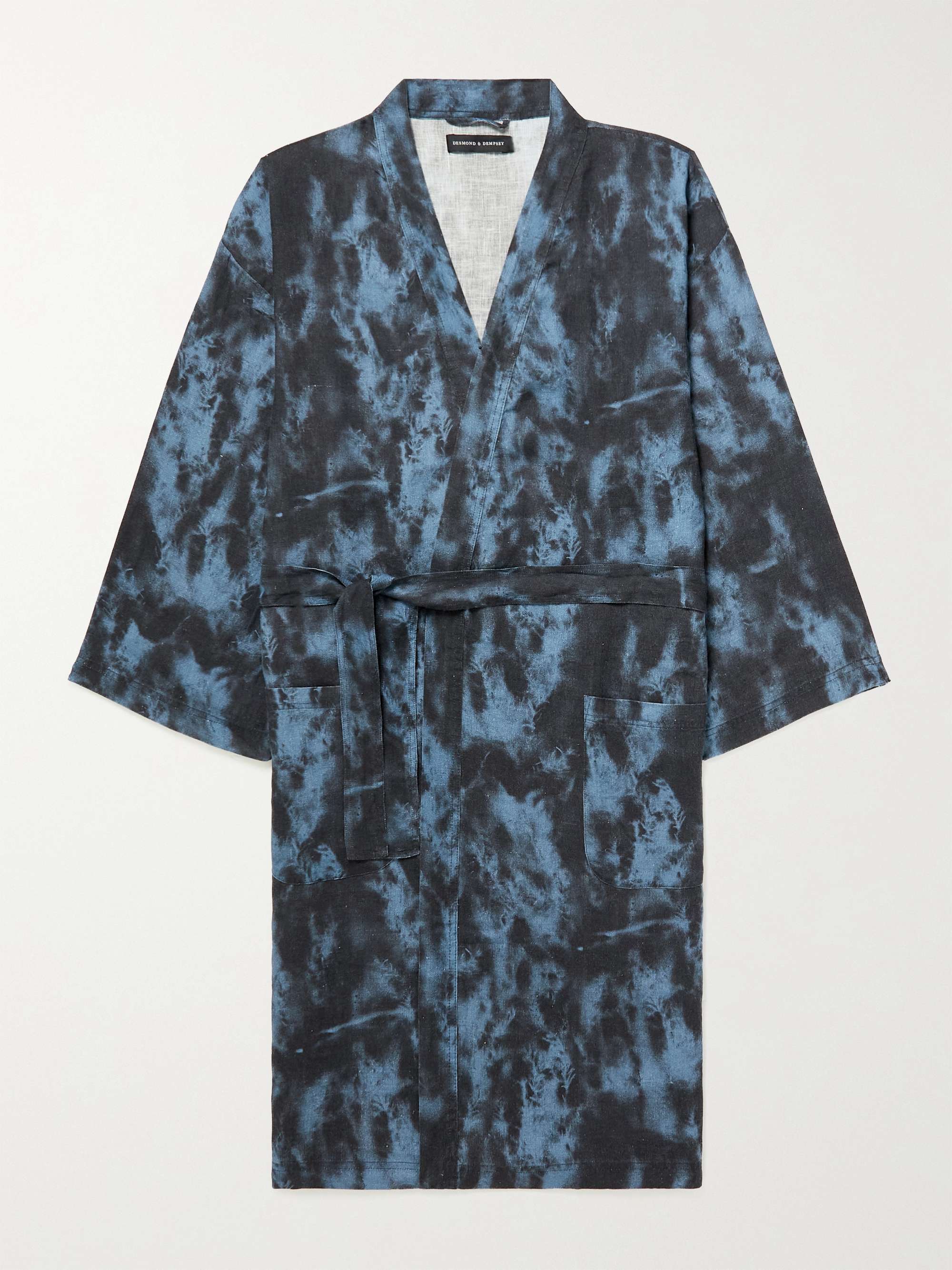 DESMOND & DEMPSEY Belted Tie-Dyed Linen Robe