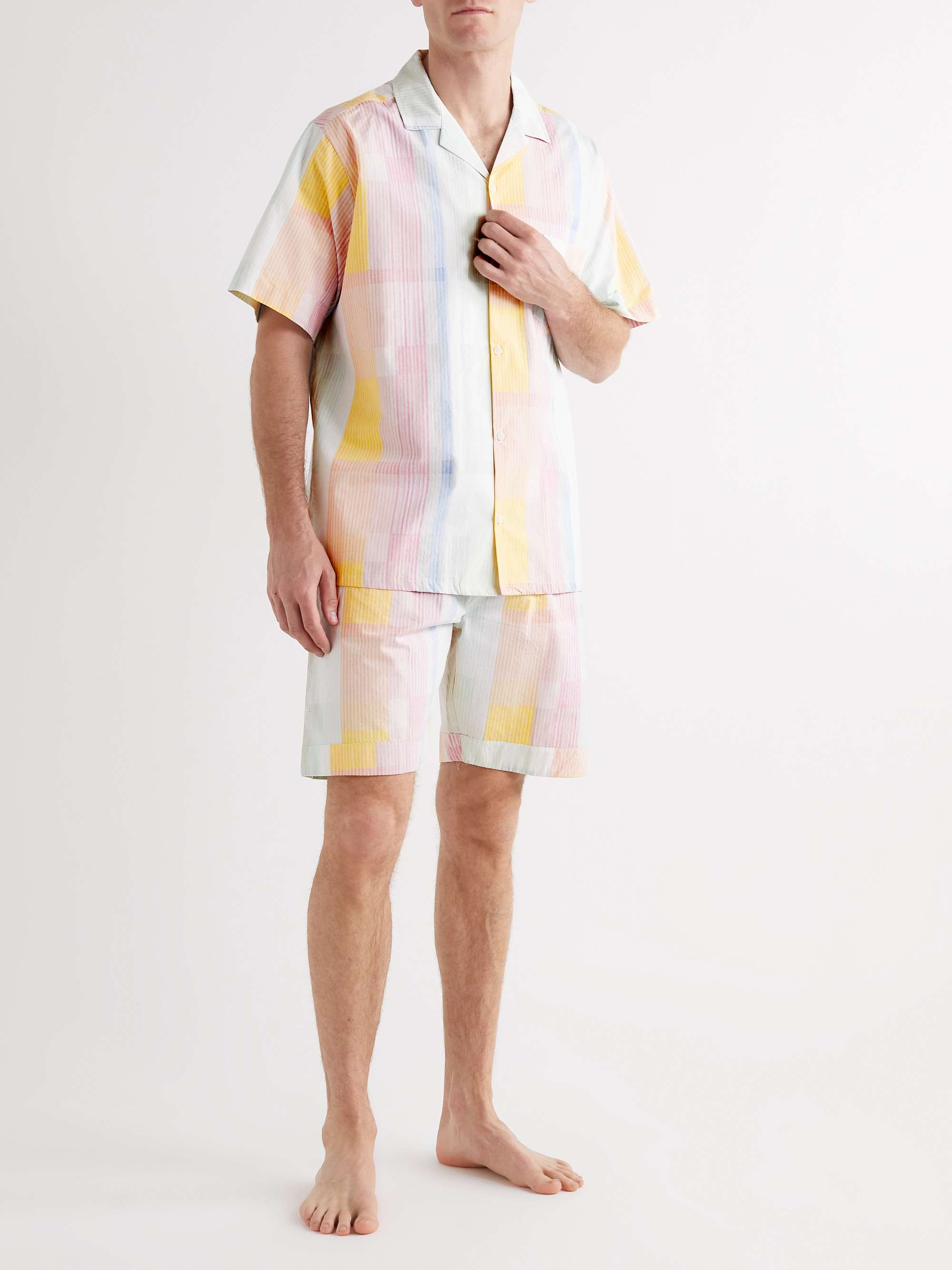 DESMOND & DEMPSEY Camp-Collar Printed Cotton-Seersucker Pyjama Shirt
