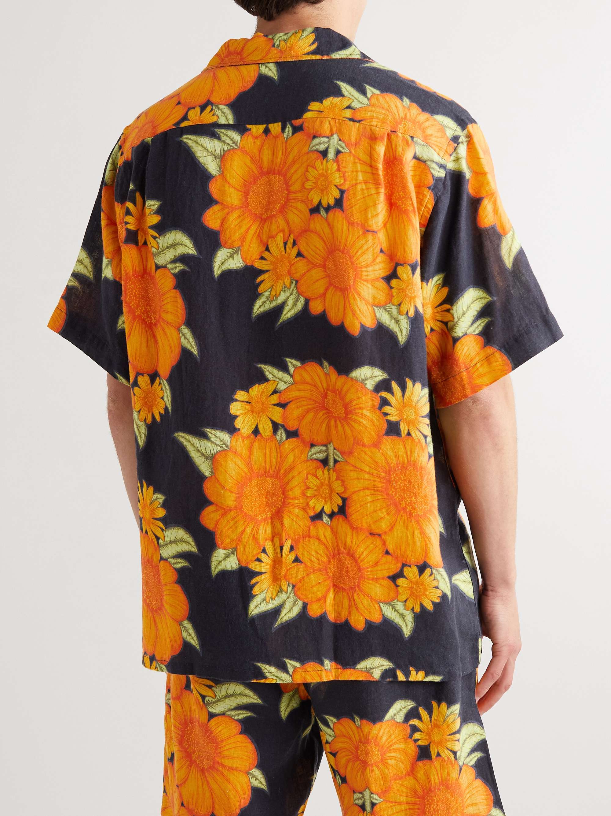 DESMOND & DEMPSEY Camp-Collar Printed Linen Pyjama Shirt