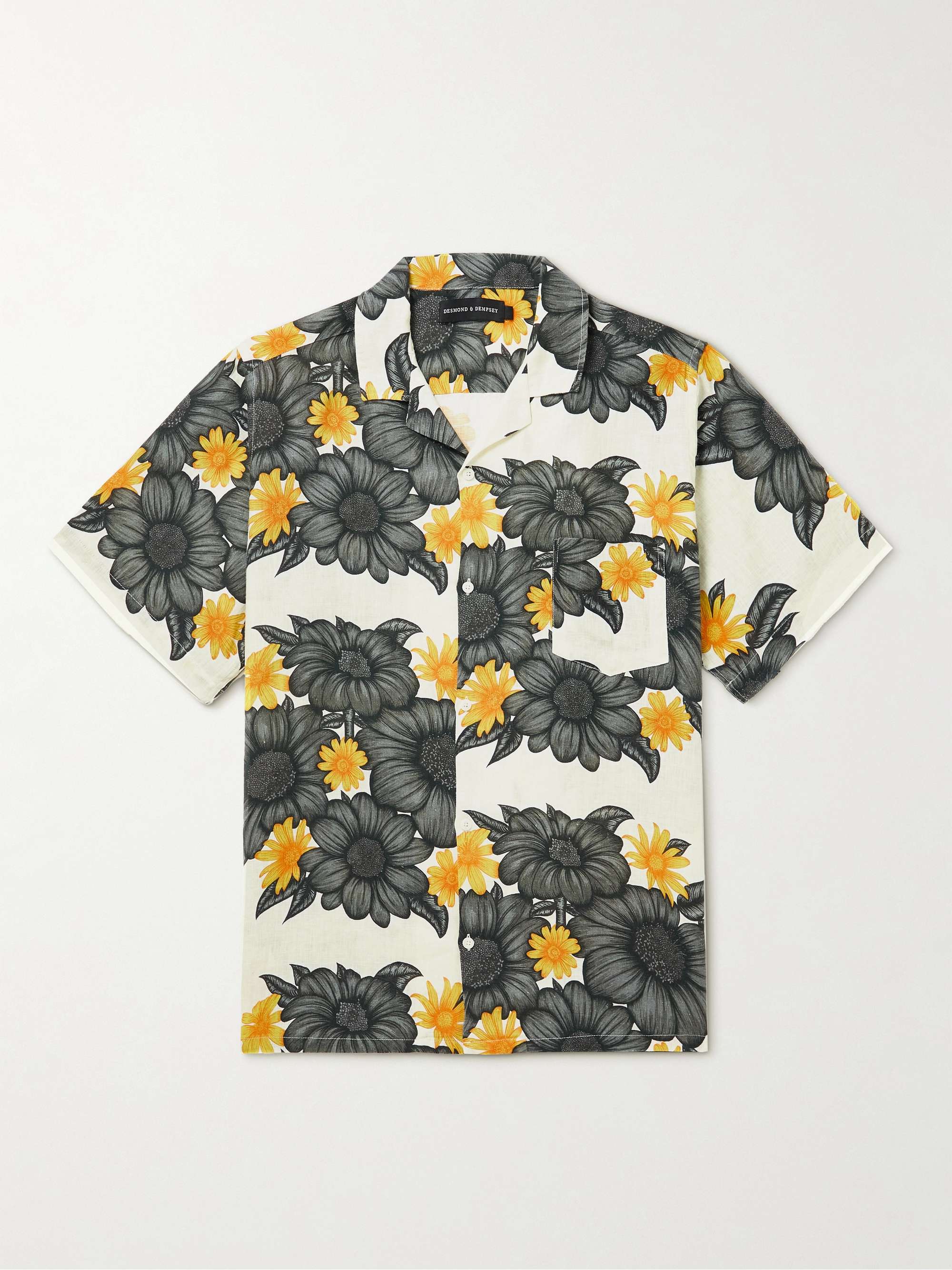 DESMOND & DEMPSEY Camp-Collar Printed Linen Pyjama Shirt